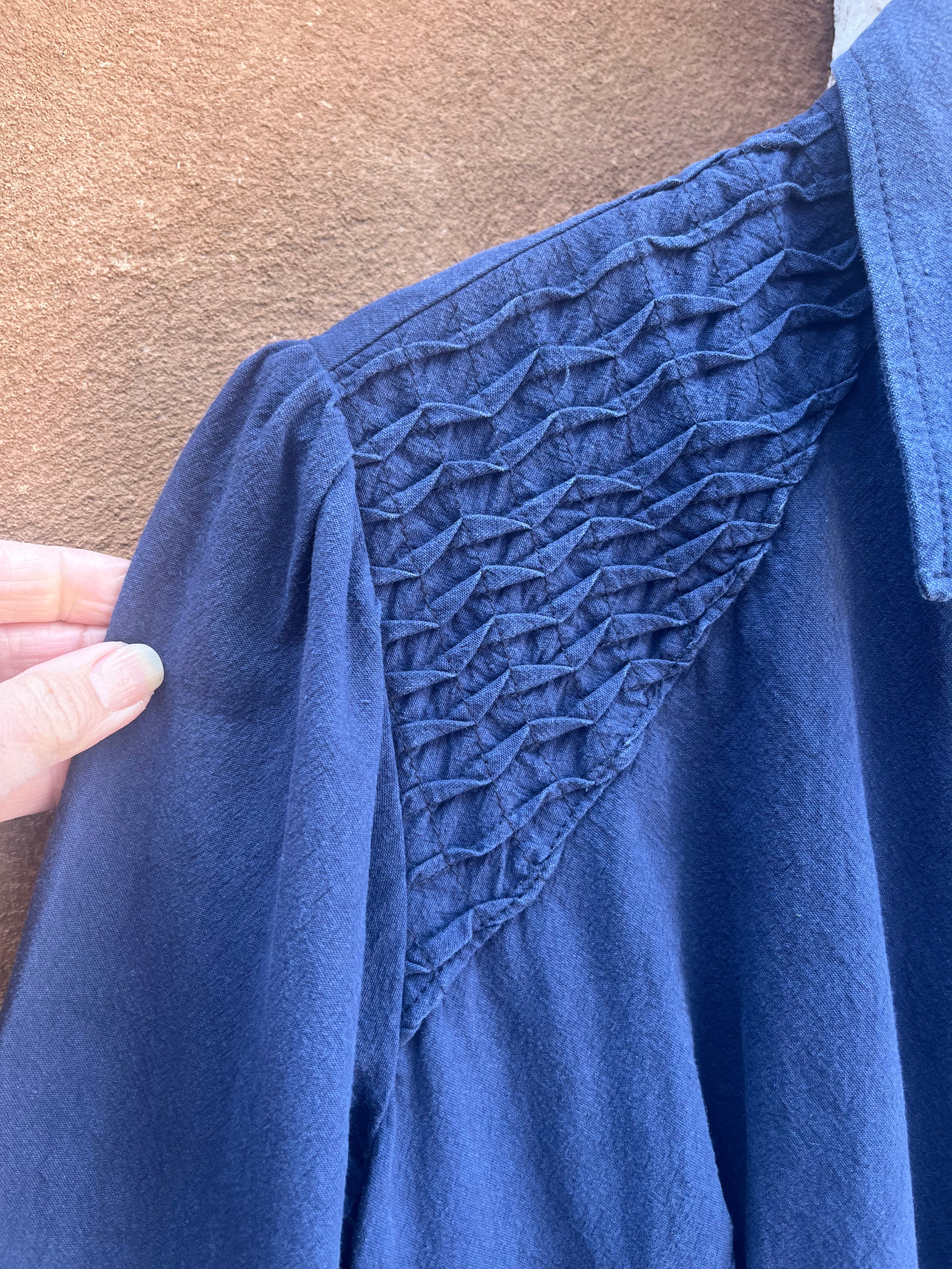 Screenprinted Blue Collared Dress - Medium