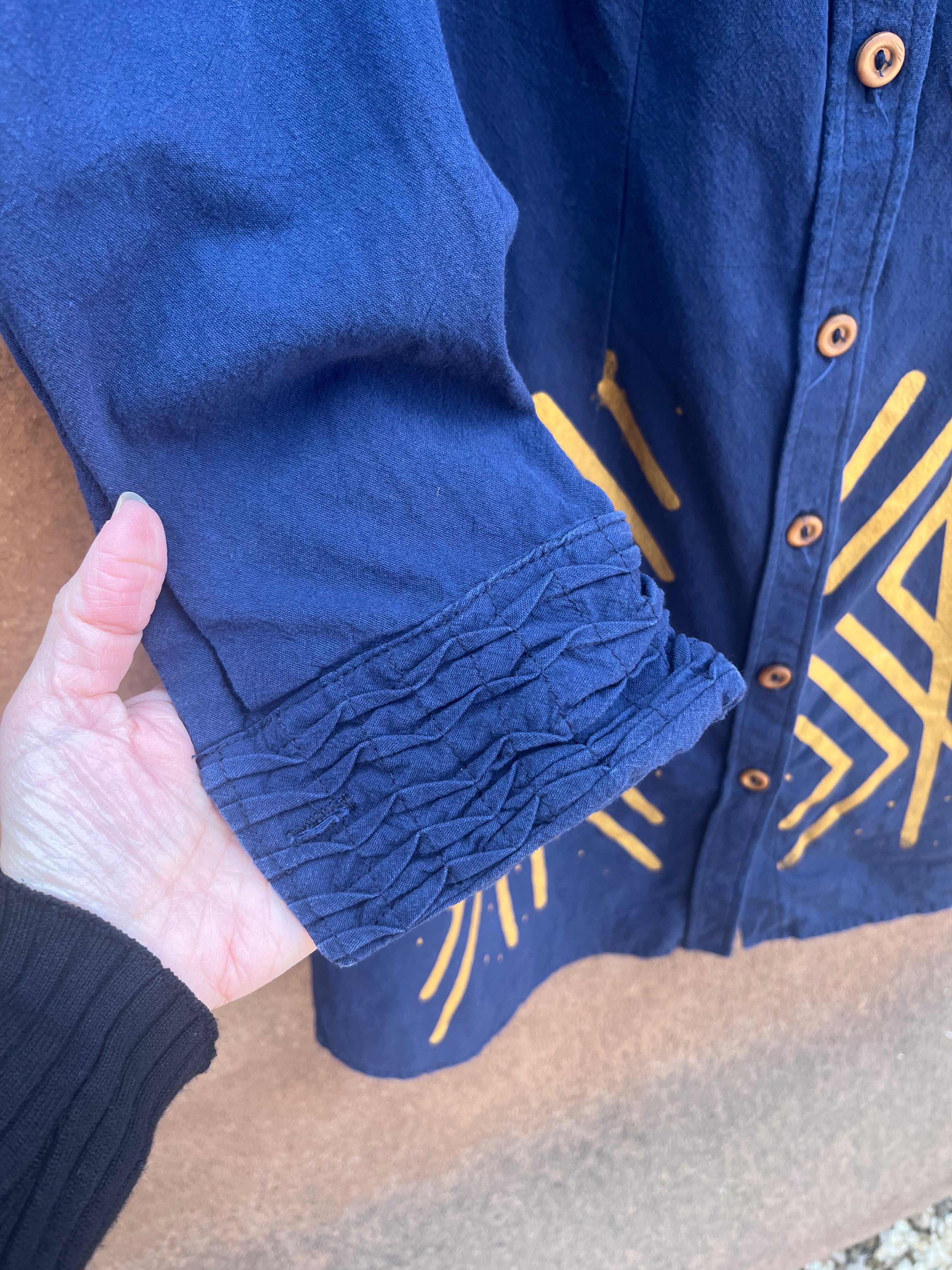 Screenprinted Blue Collared Dress - Medium