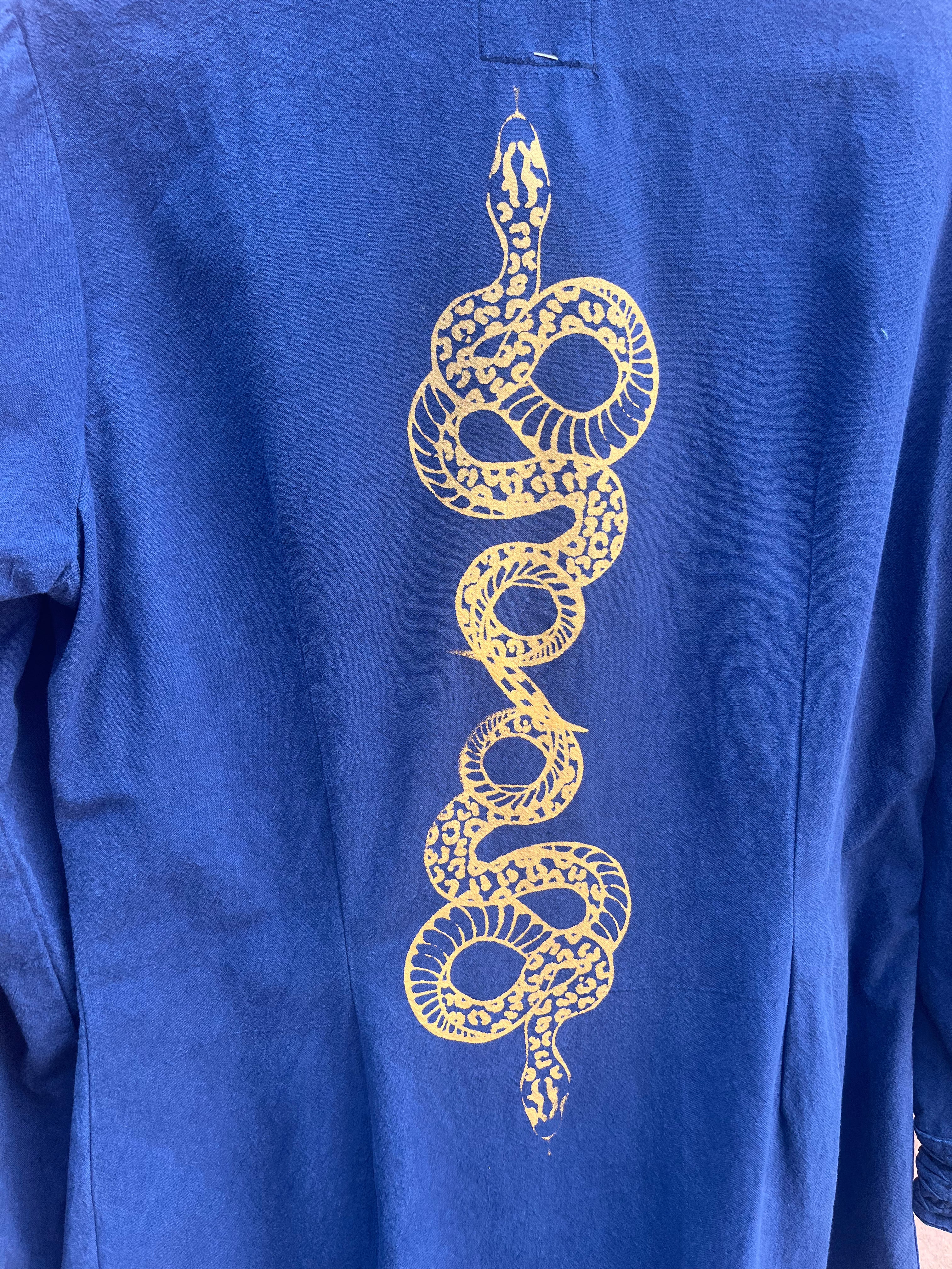 Screenprinted Blue Collared Dress - Medium