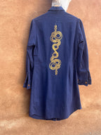 Screenprinted Blue Collared Dress - Medium