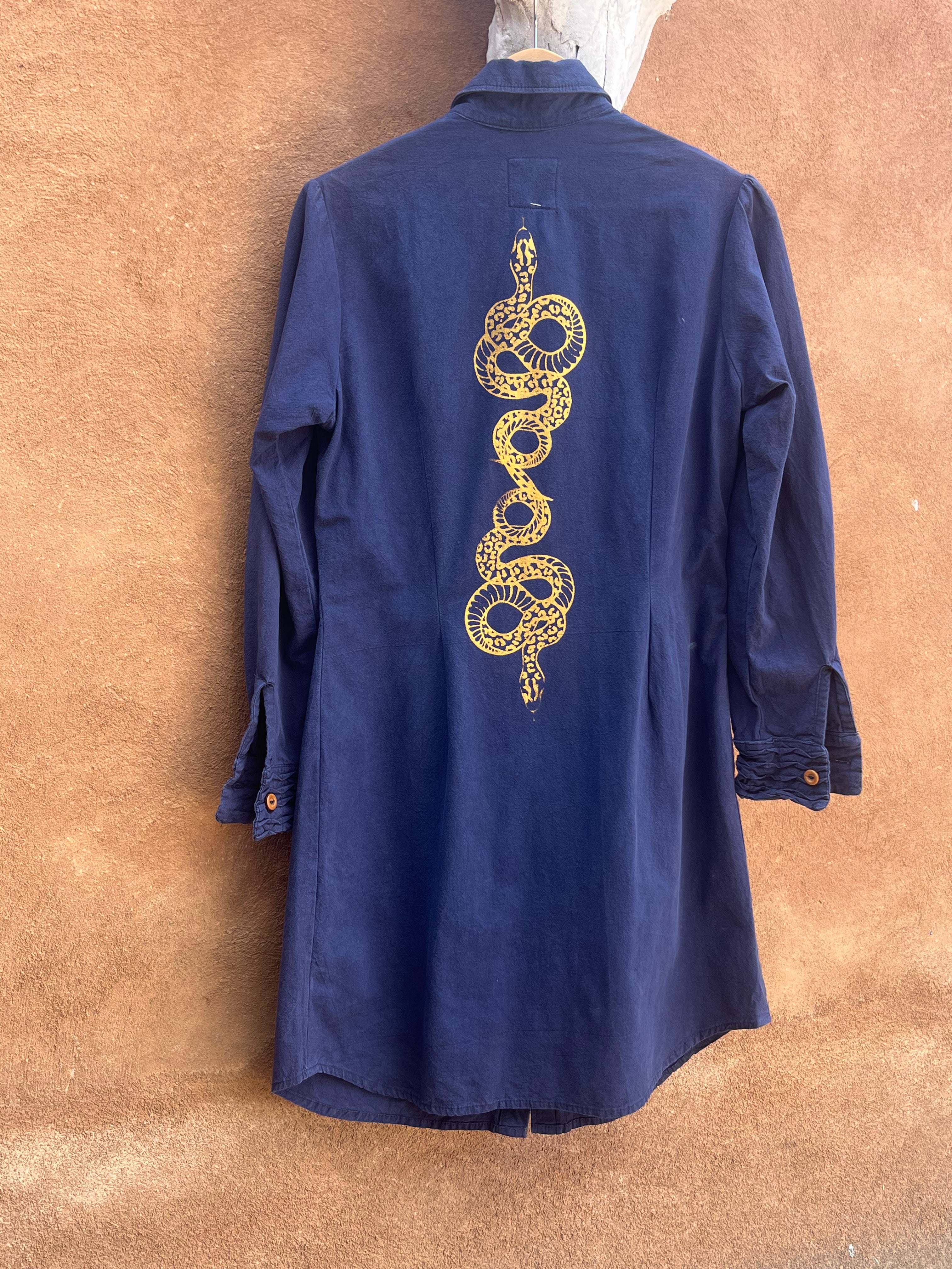 Screenprinted Blue Collared Dress - Medium