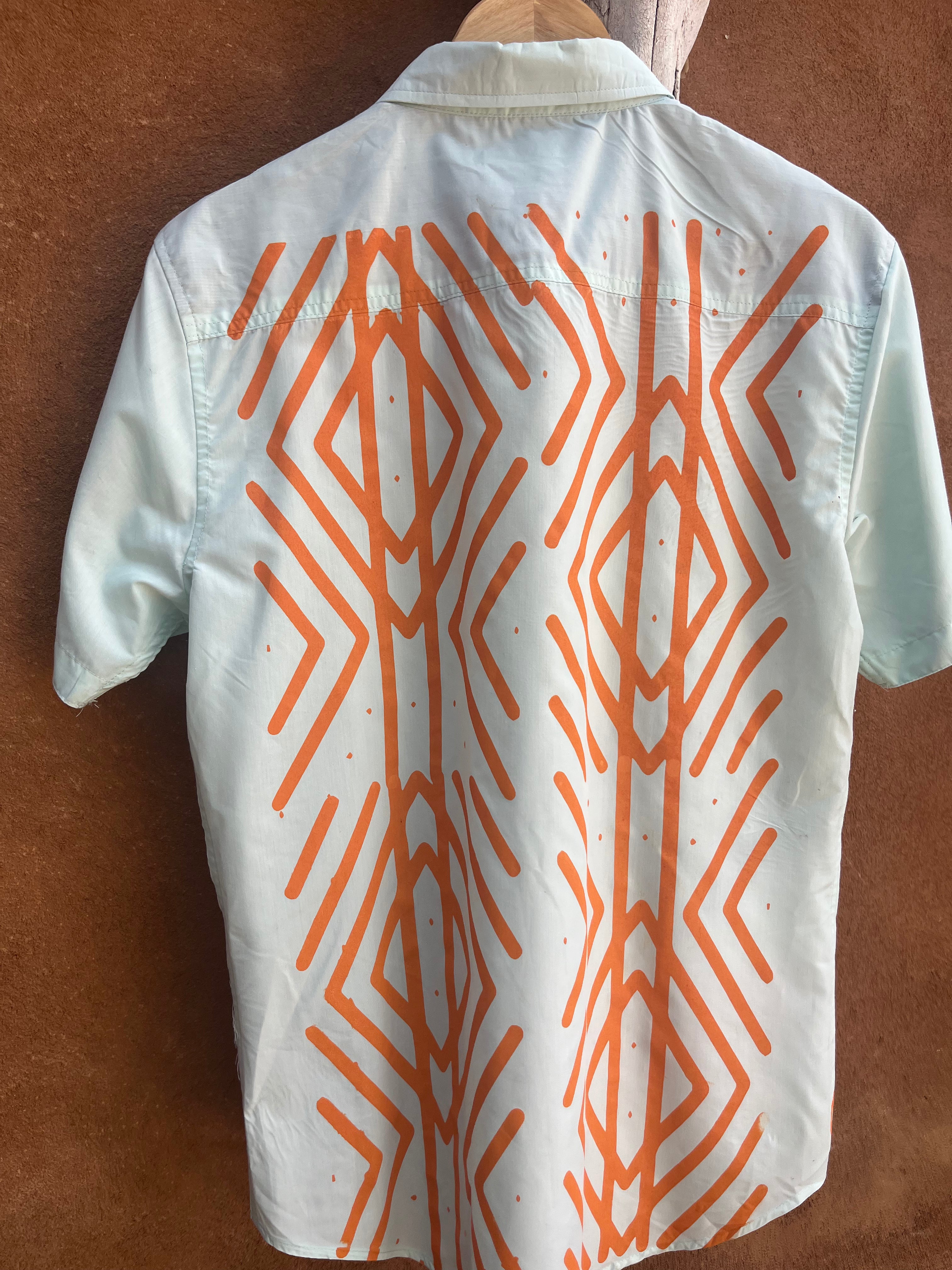 Upcycled Teal short sleeve Shirt - Medium