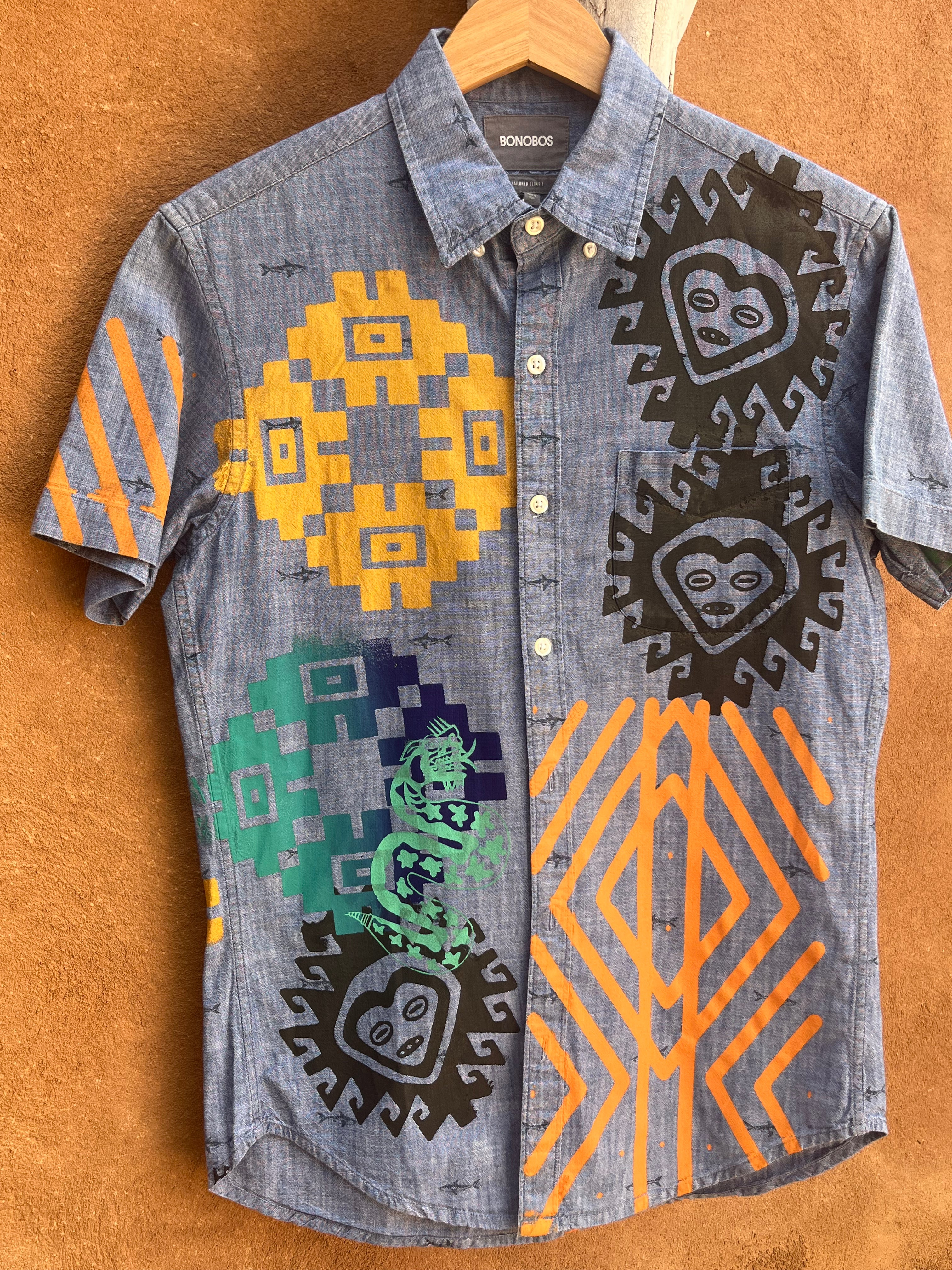 Screenprinted - Collared Shirt - upcycled - Small