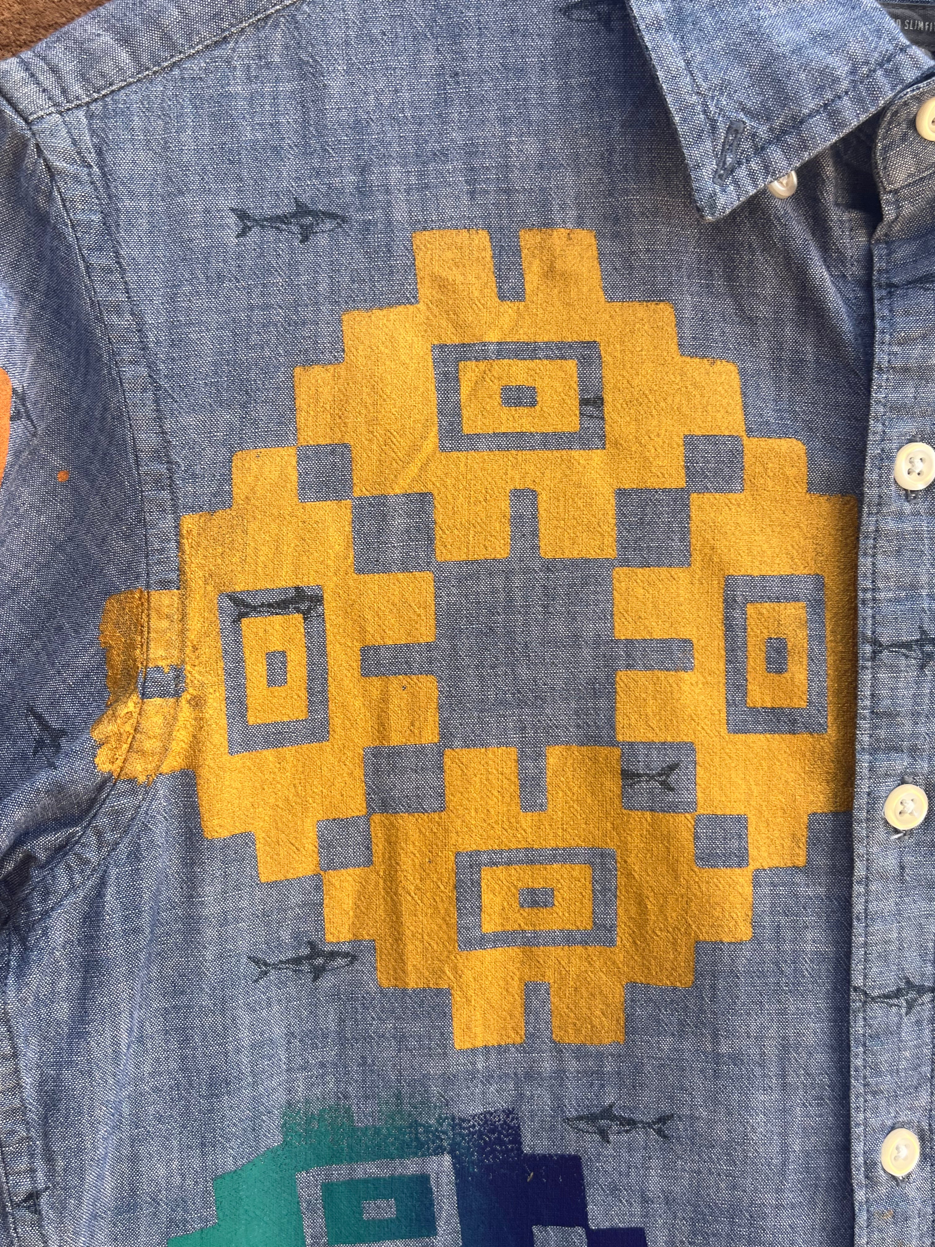 Screenprinted - Collared Shirt - upcycled - Small