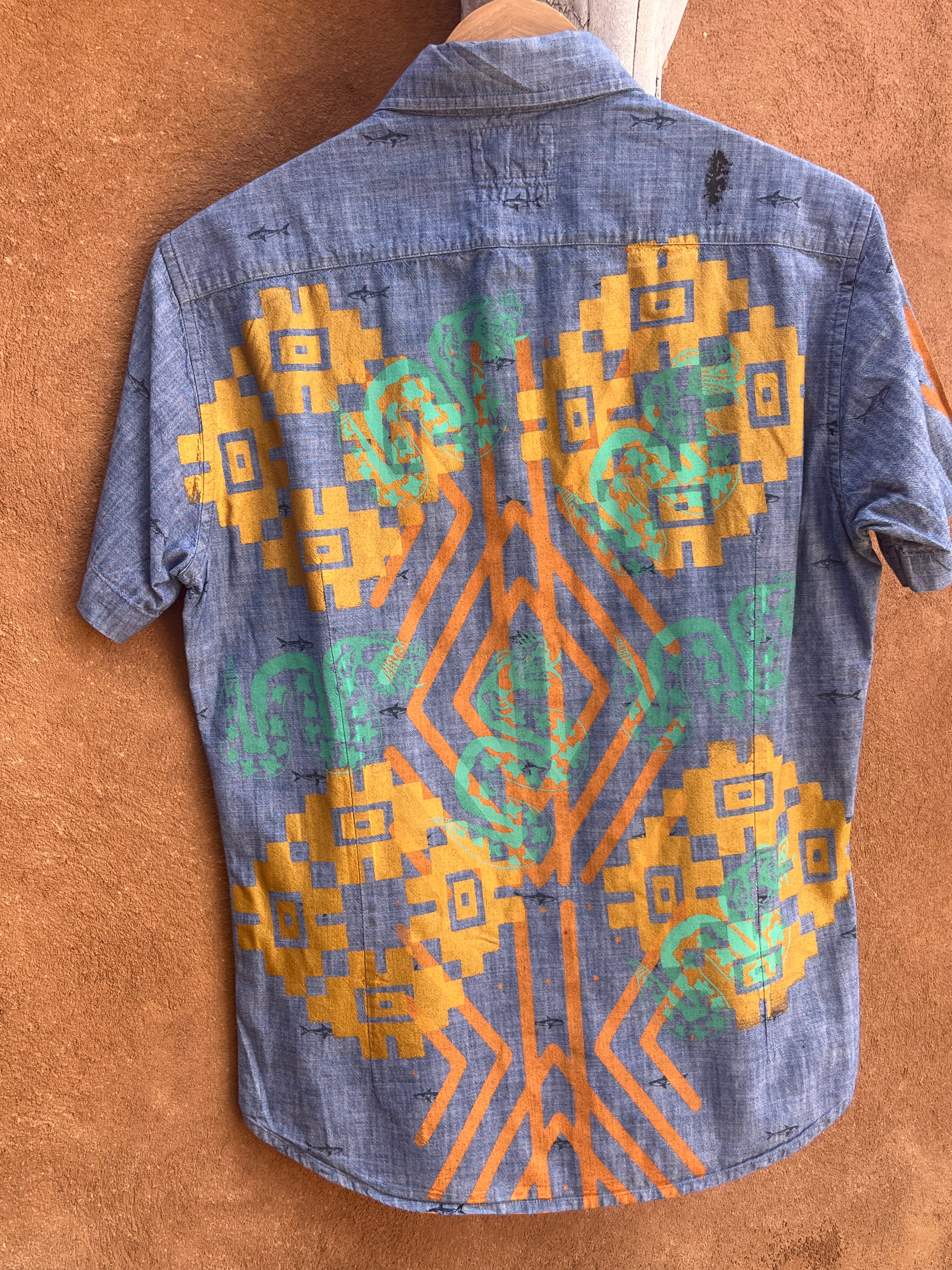 Screenprinted - Collared Shirt - upcycled - Small