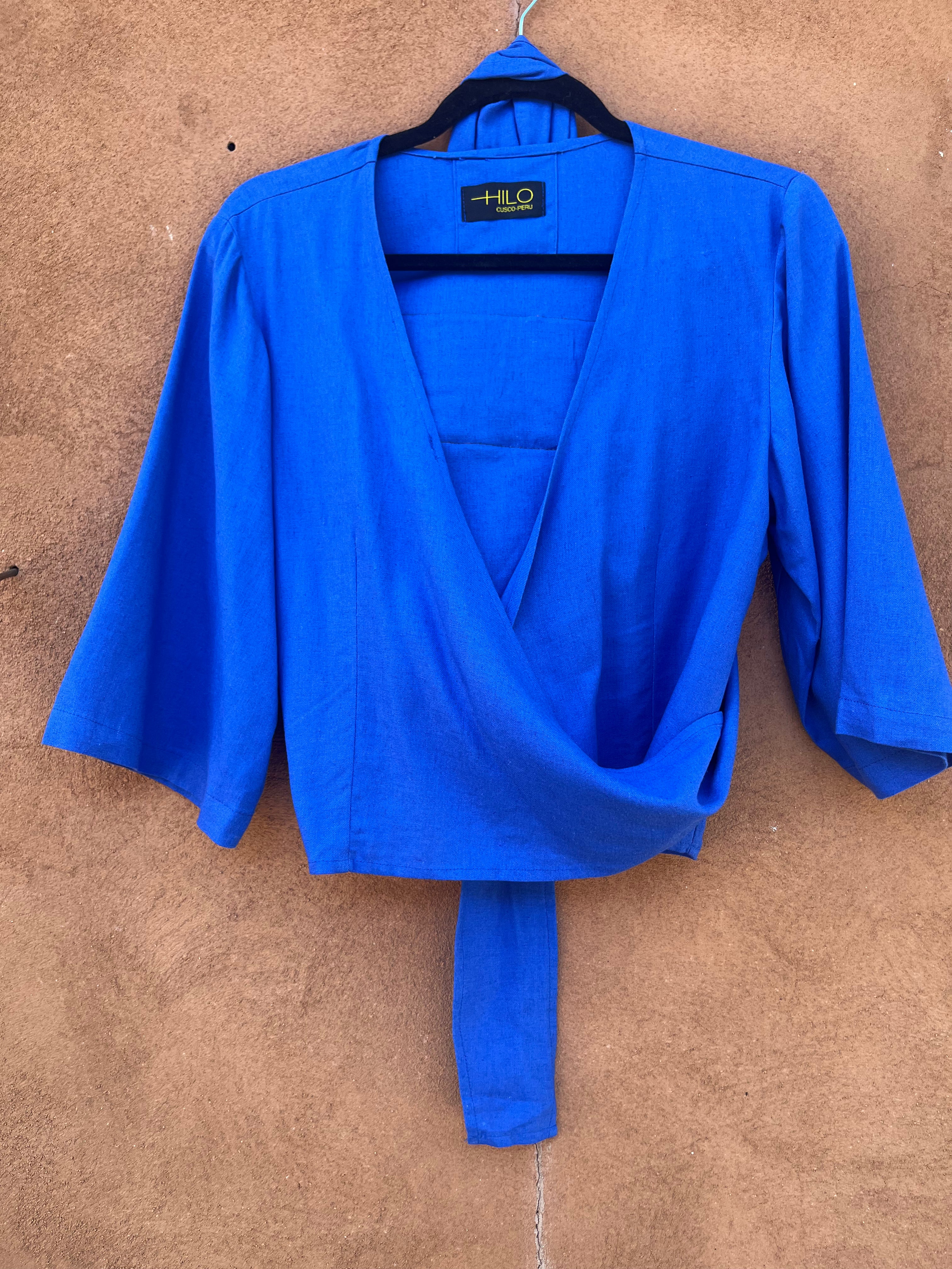 Front tie top - Linen - Blue
