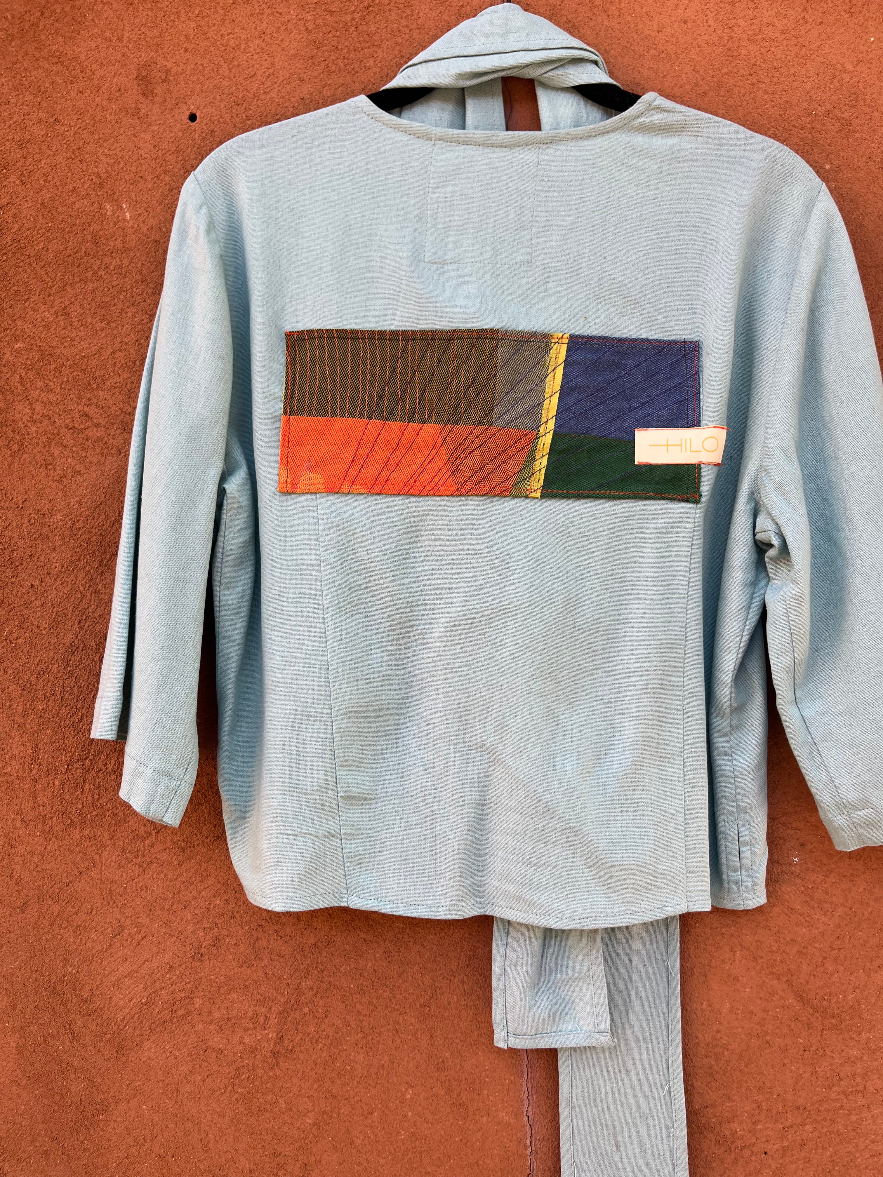 Front tie top - Linen - Light Blue