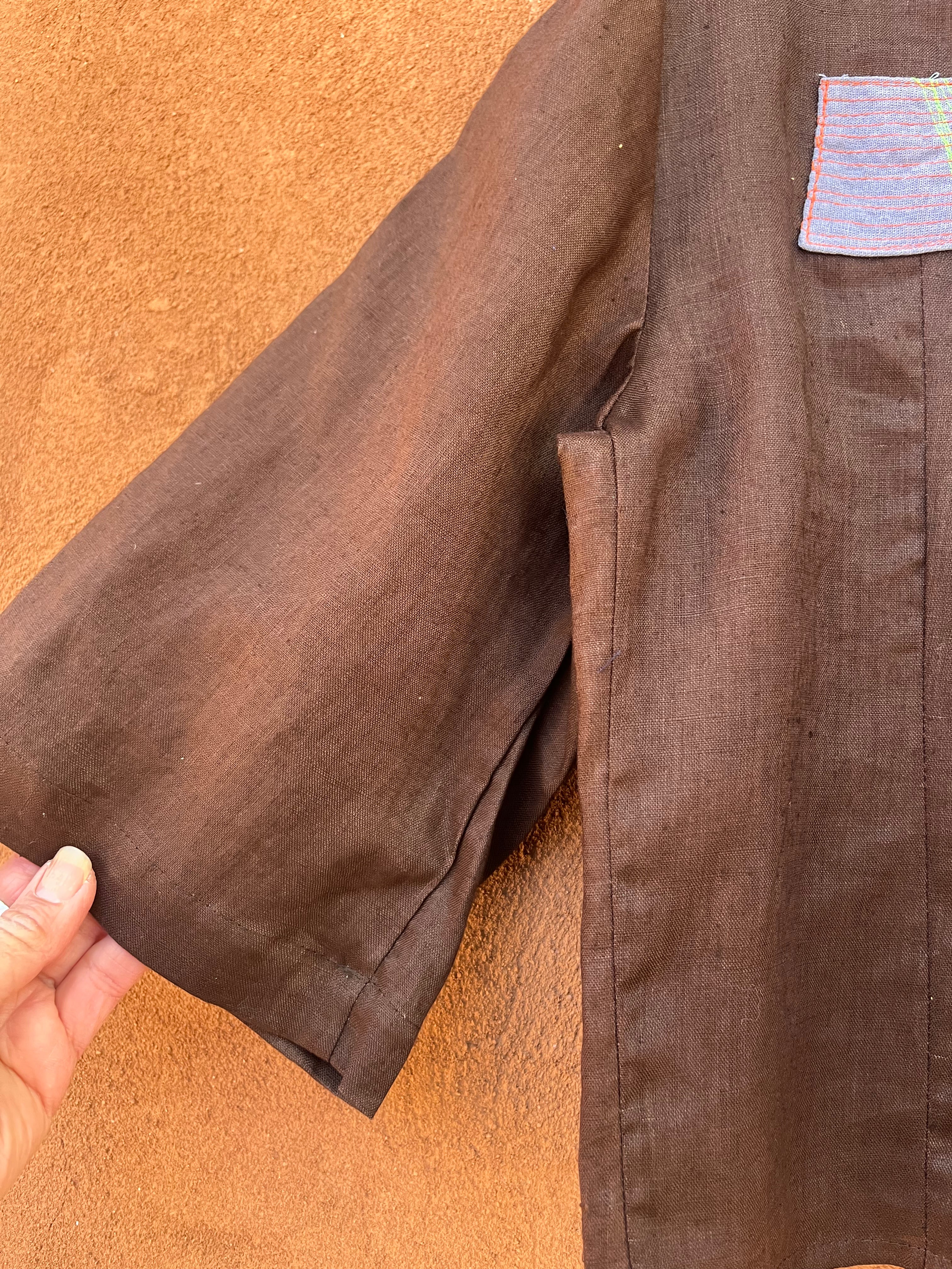 Front tie top - Linen - Brown