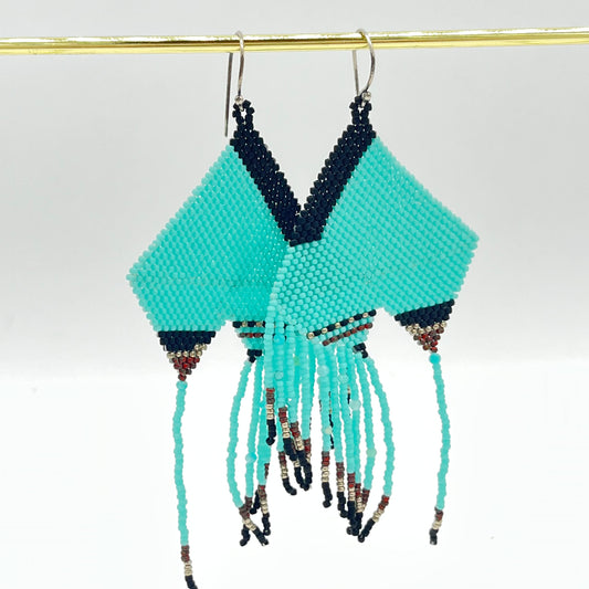 Turquoise Beaded Fringe Earrings