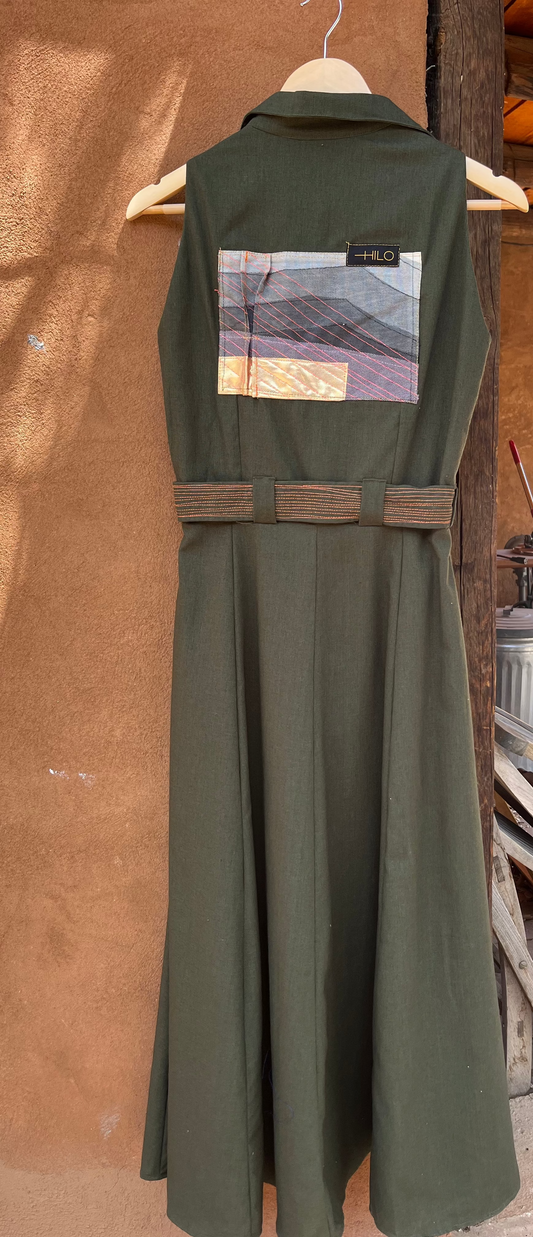 Olive Linen - Sleeveless ~ A-line dress