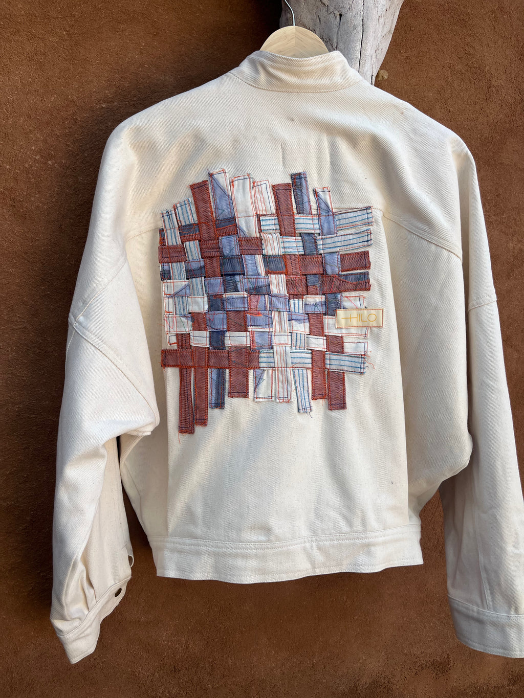 Bomber Cream jean jacket - patchwork