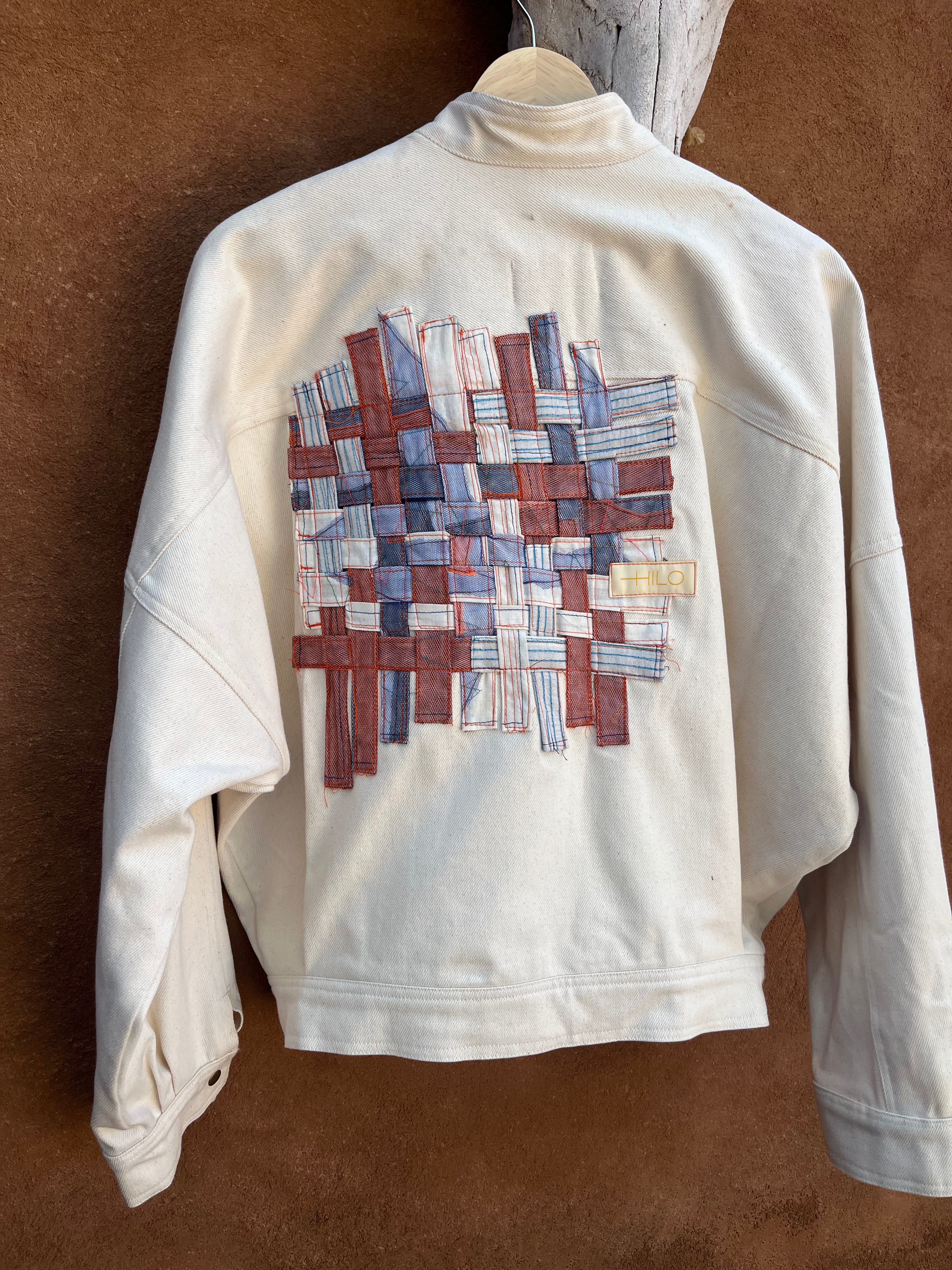 Bomber Cream jean jacket - patchwork