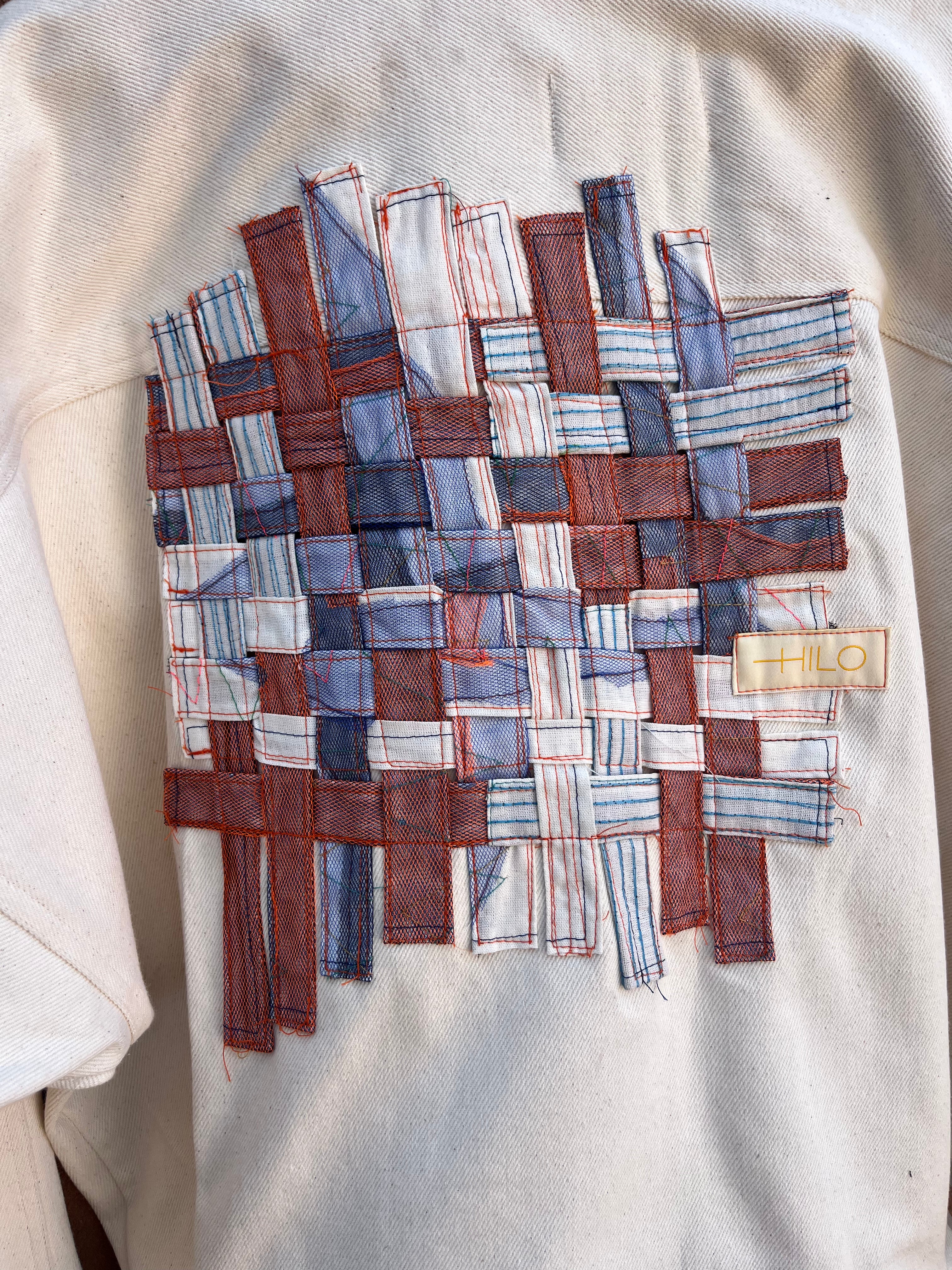 Bomber Cream jean jacket - patchwork