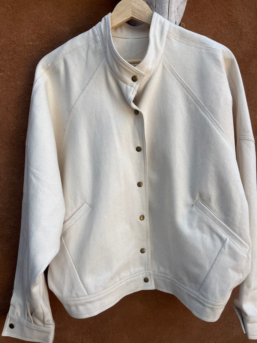 Bomber Cream jean jacket - patchwork