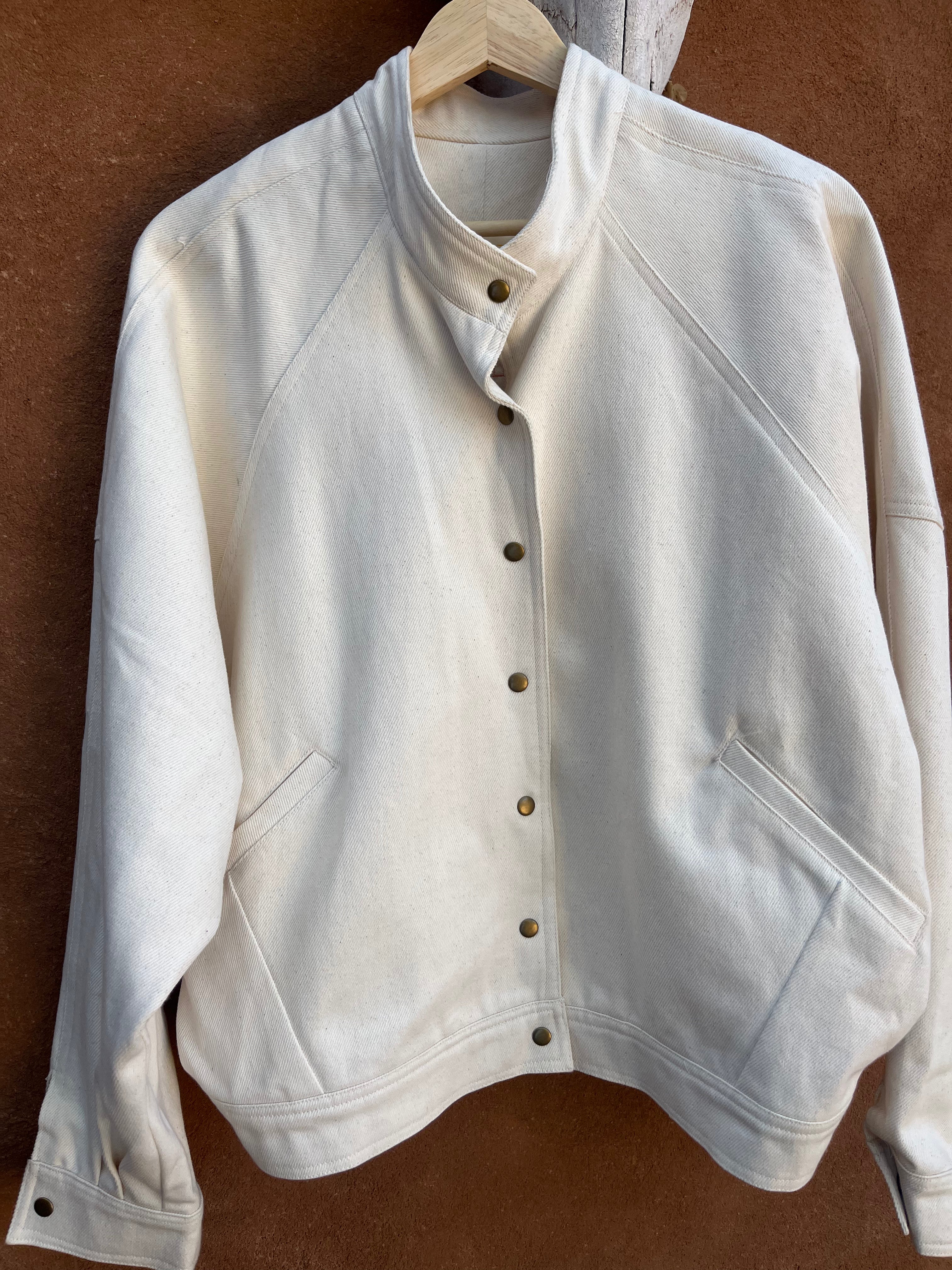 Bomber Cream jean jacket - patchwork