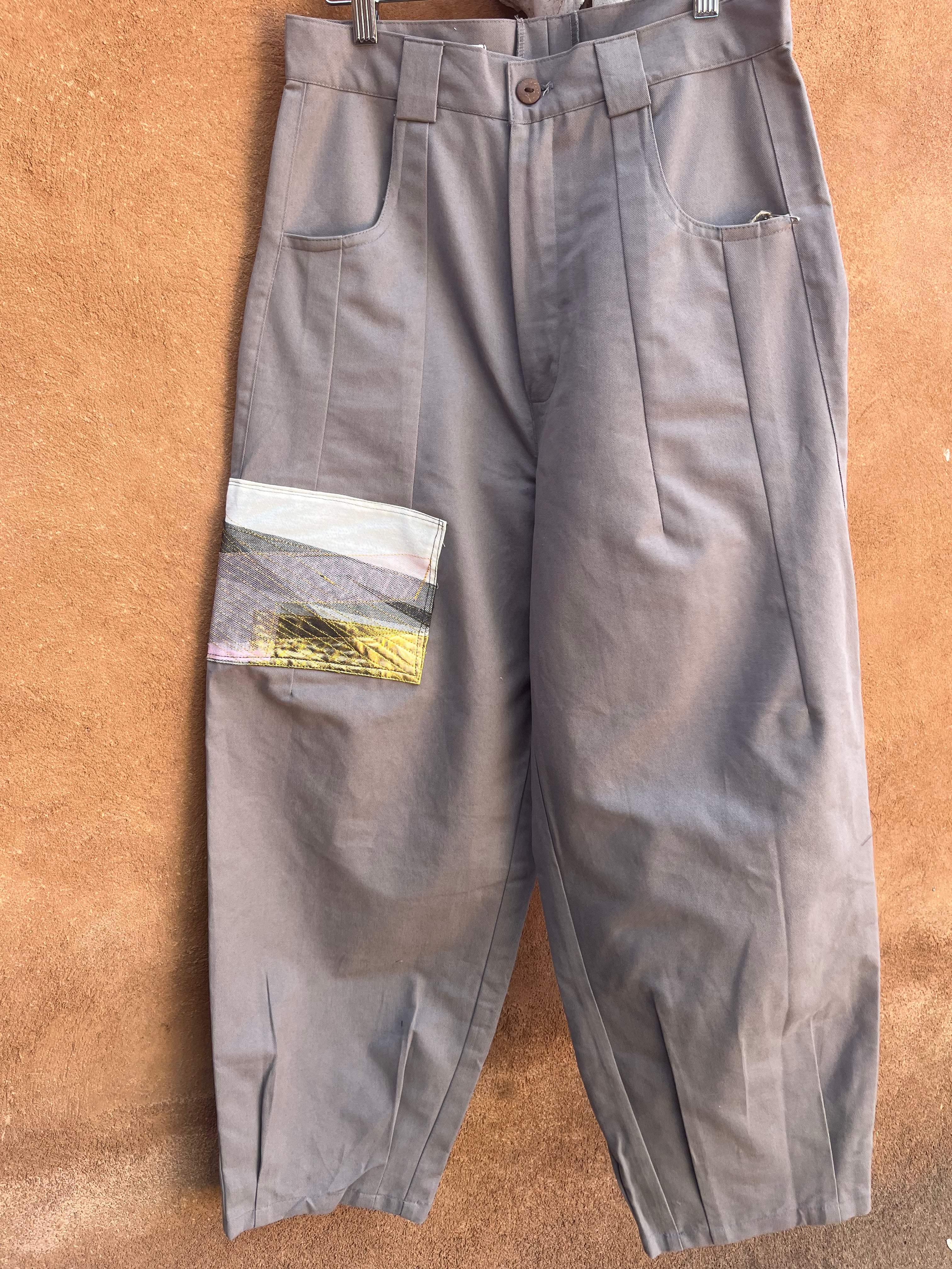 High Waisted Barrel Pants - Grey with patch