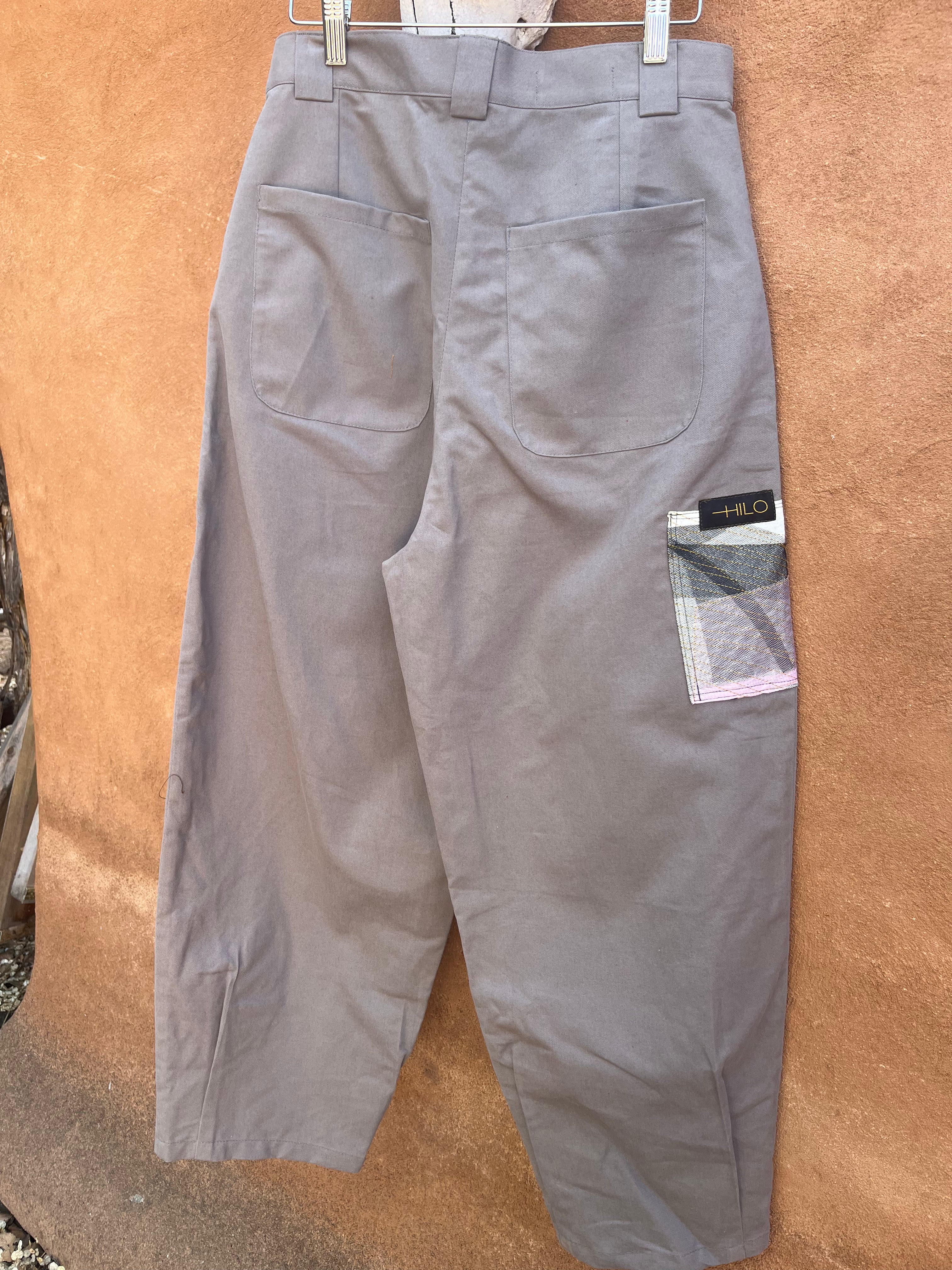 High Waisted Barrel Pants - Grey with patch