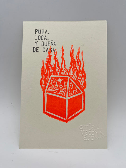 Dueña de Casa ~ linocut print 6x4