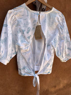 Coral blouse - White & blue - Large