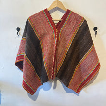 Load image into Gallery viewer, Poncho -  Cropped ~ multicolored ~ Handwoven - Yellow Stitch

