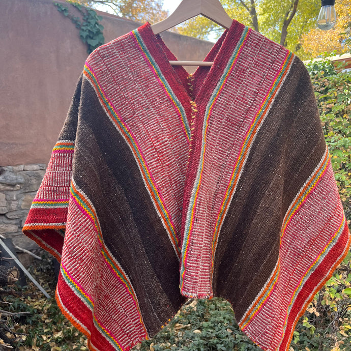 Poncho -  Cropped ~ multicolored ~ Handwoven - Yellow Stitch