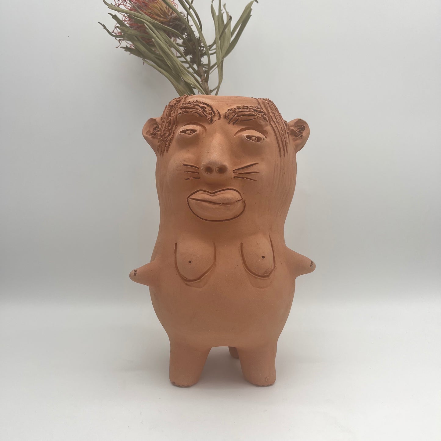 Patas cortas ~ Terracota face planter with legs ~ large