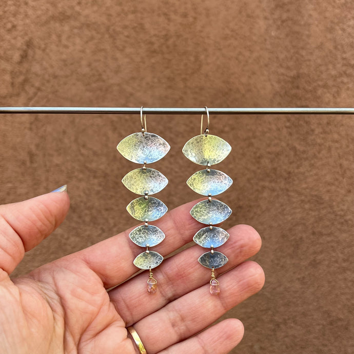 Connected dangle earrings - Sterling Silver ~ Peach Tourmaline