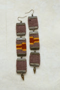 Earrings - Double Woven Long (Antique Brass) -  Brown & yellow