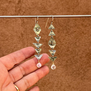 Triangle connected earrings ~ moonstone