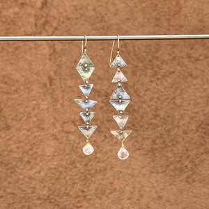 Triangle connected earrings ~ moonstone