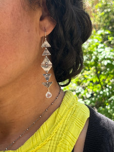 Triangle connected earrings ~ moonstone