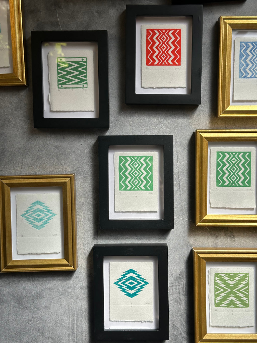 Rectangle Green Geometric  - Relief Printing Collection