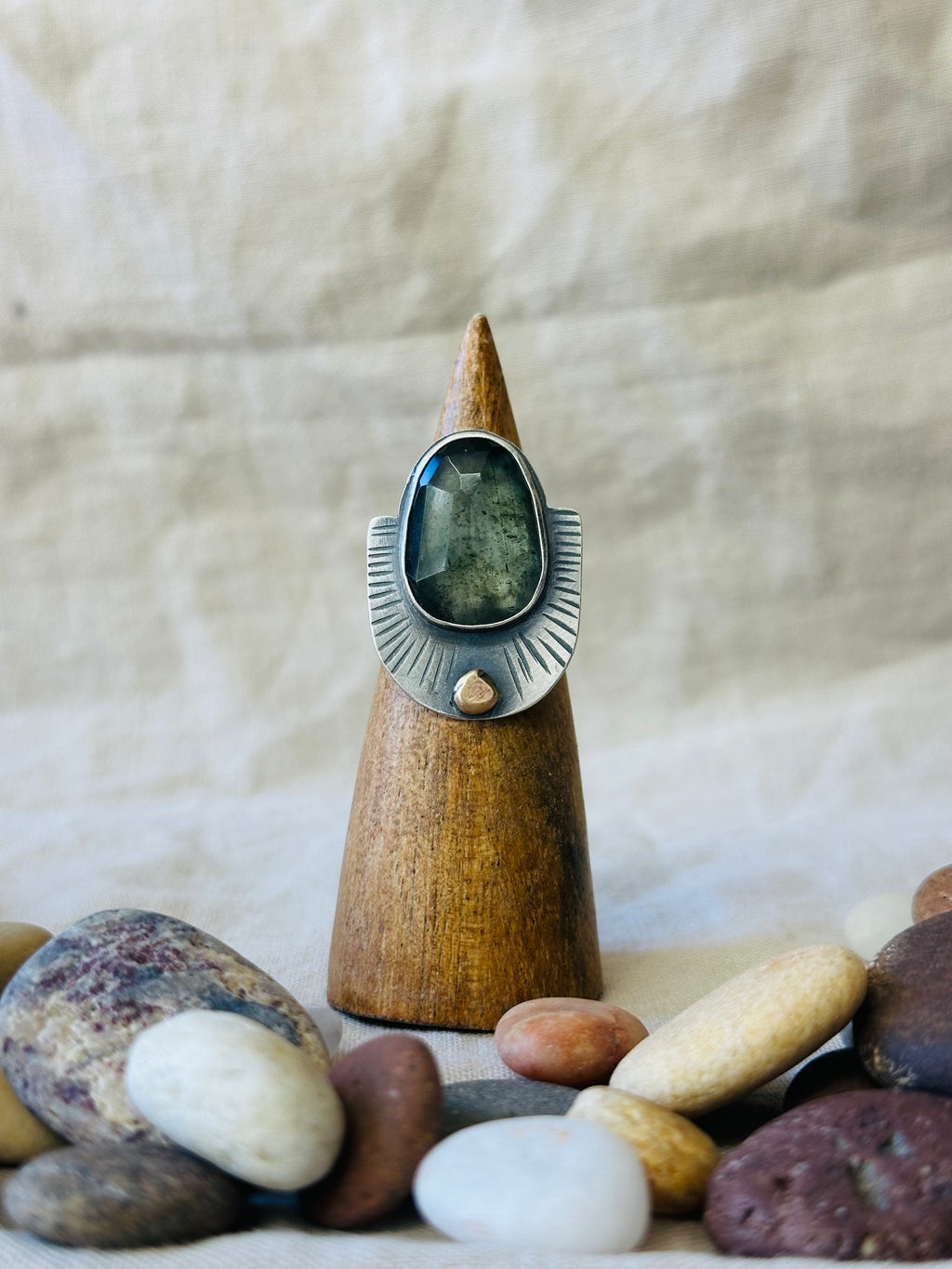 Moss Aquamarine & Sterling Silver Ring - Size 7