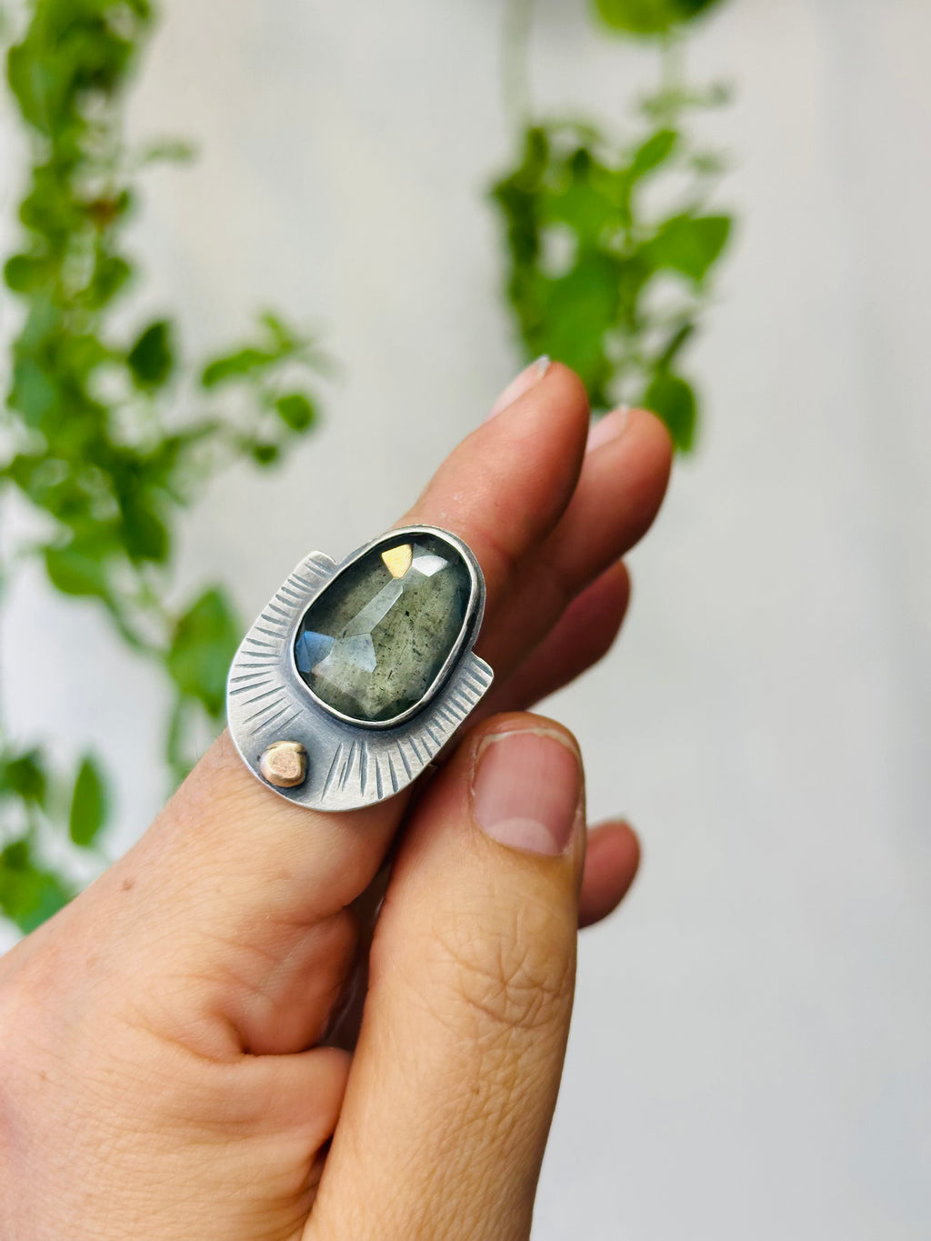 Moss Aquamarine & Sterling Silver Ring - Size 7