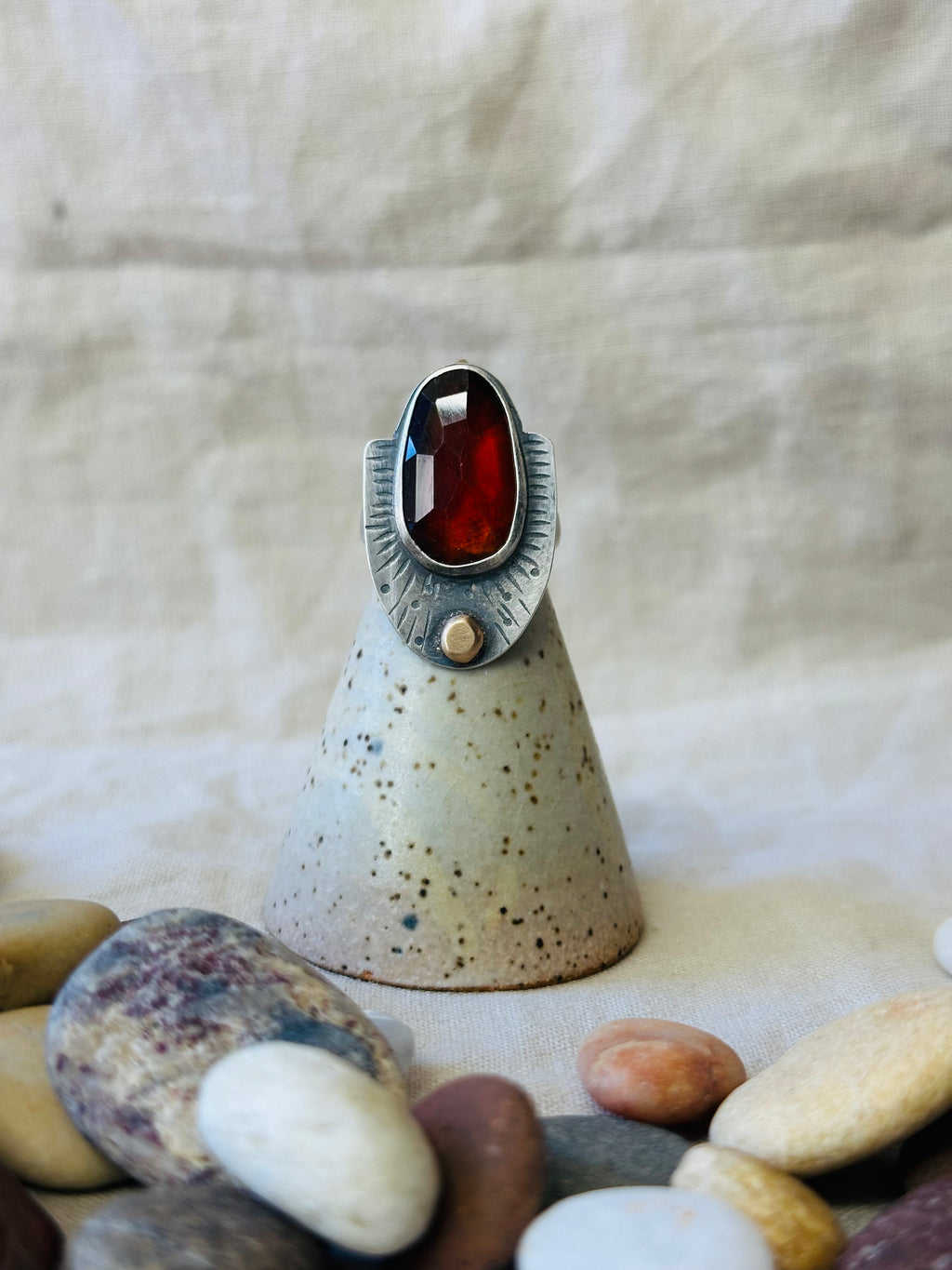 Hessonite Garnet & Sterling Silver Ring - size 6