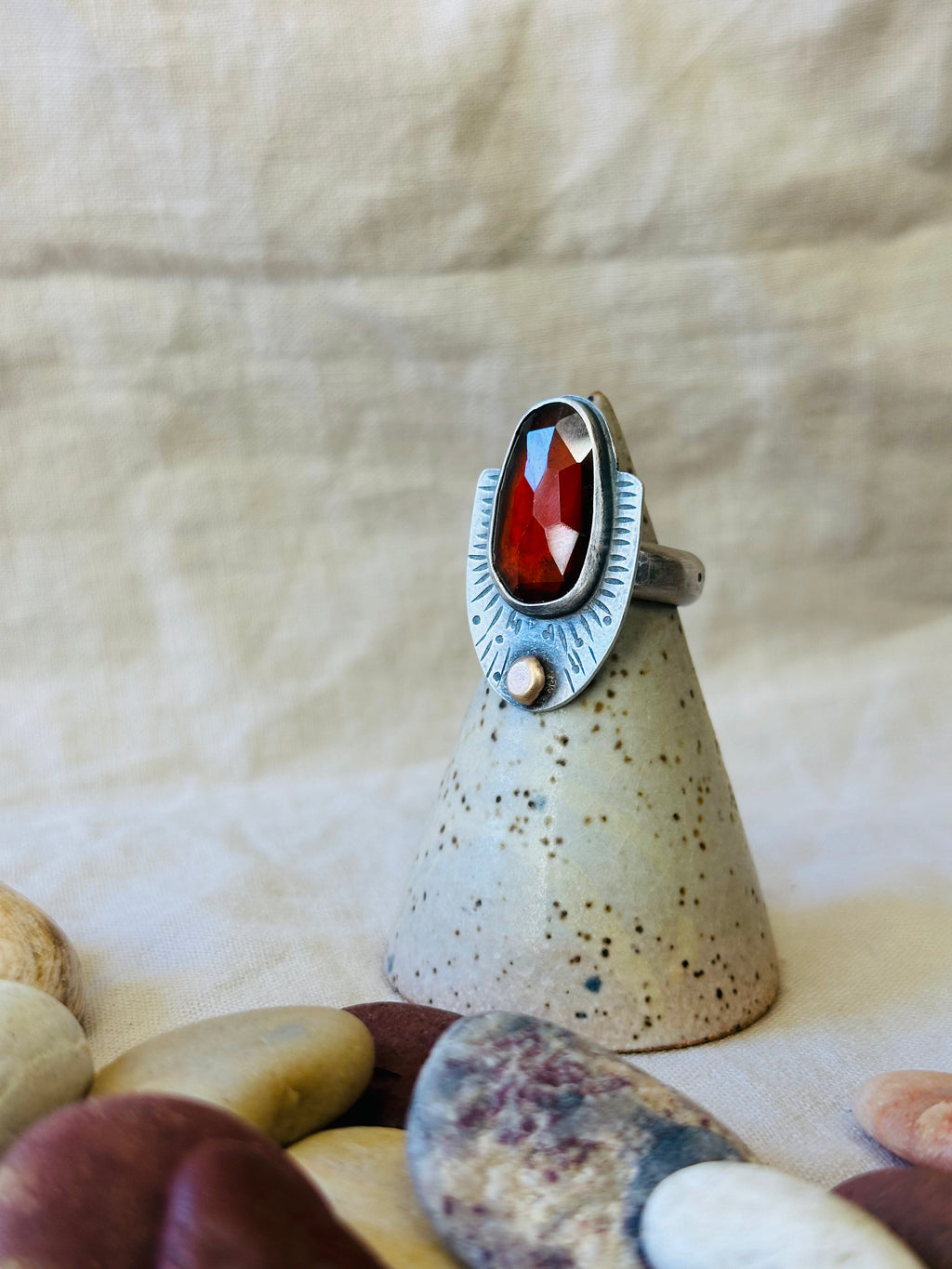 Hessonite Garnet & Sterling Silver Ring - size 6