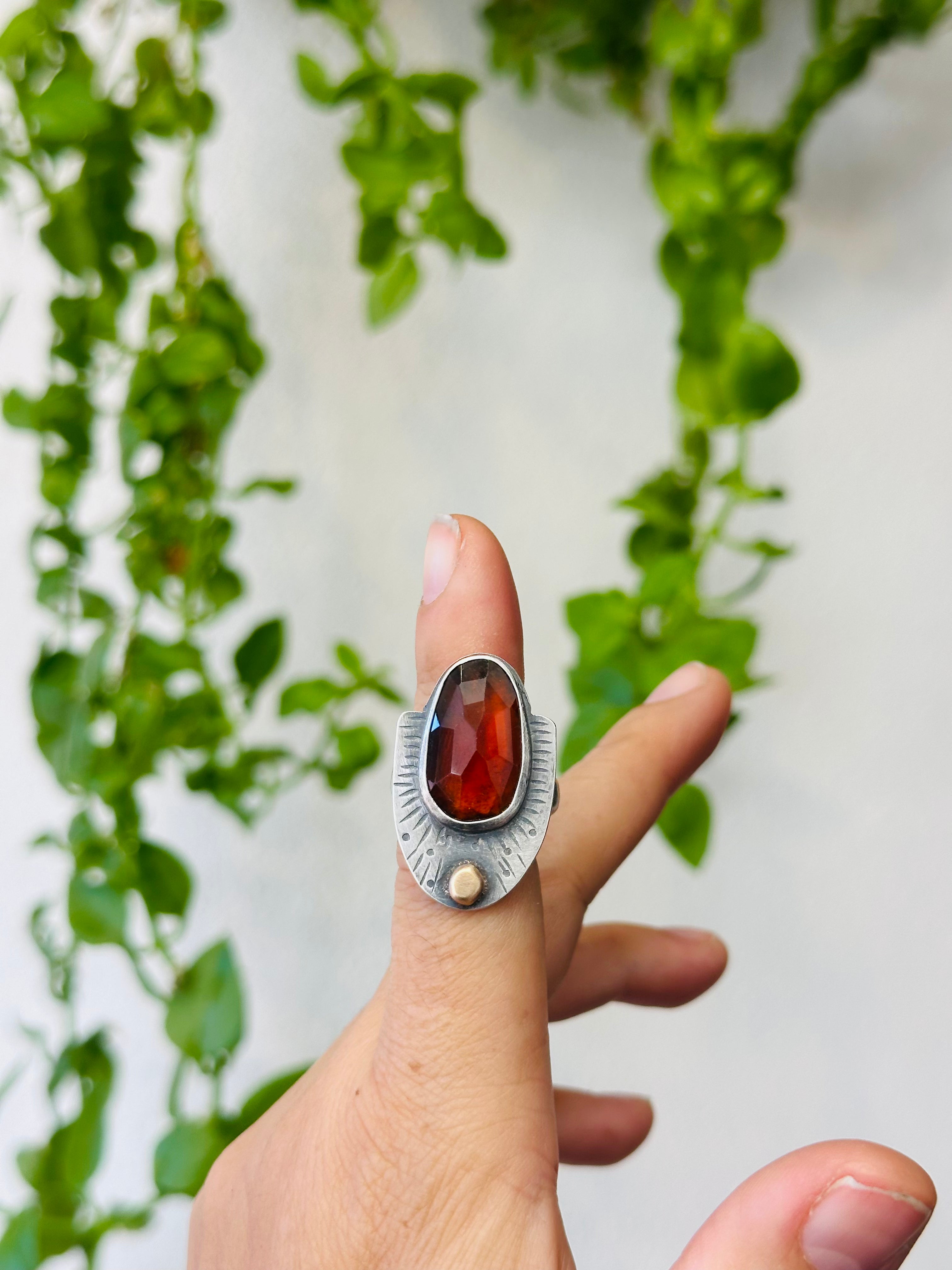 Hessonite Garnet & Sterling Silver Ring - size 6
