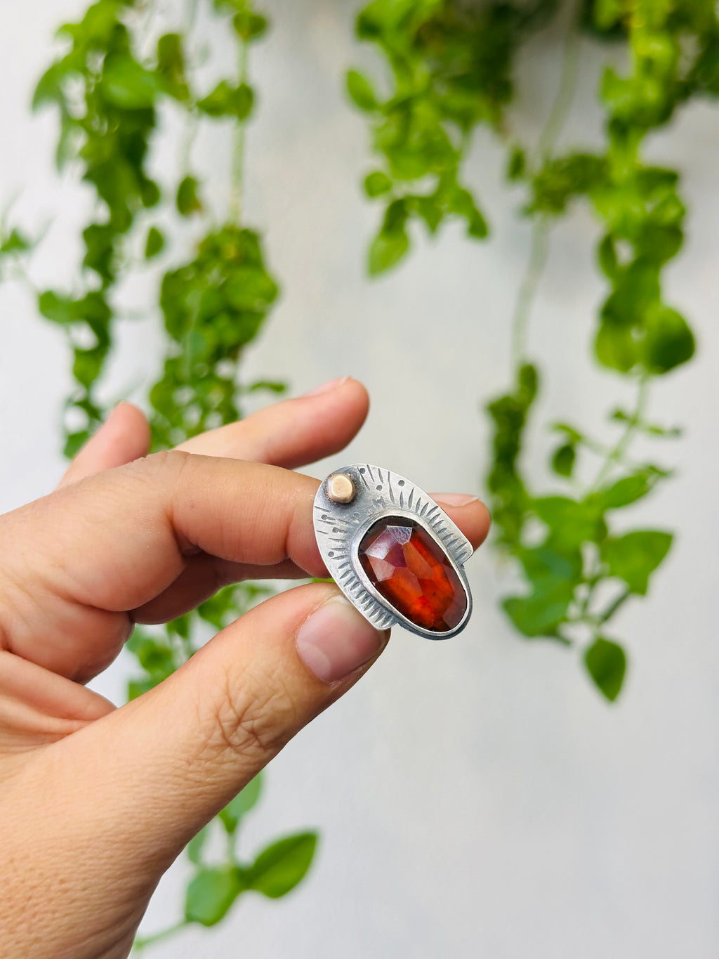 Hessonite Garnet & Sterling Silver Ring - size 6