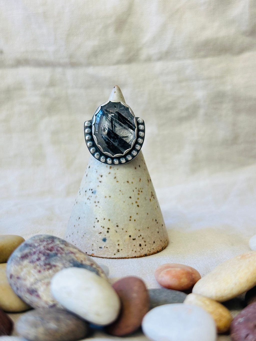 Rutilated Quartz - Sterling Silver Ring - Size 7