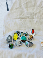 Black Fossil Coral Statement Ring - Sterling Silver - Size 6.75