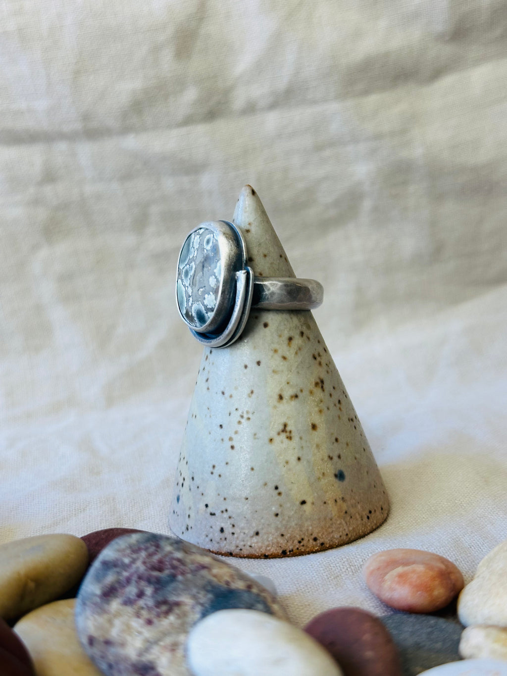 Angel Wing Variscite & Sterling Silver Ring - size 7