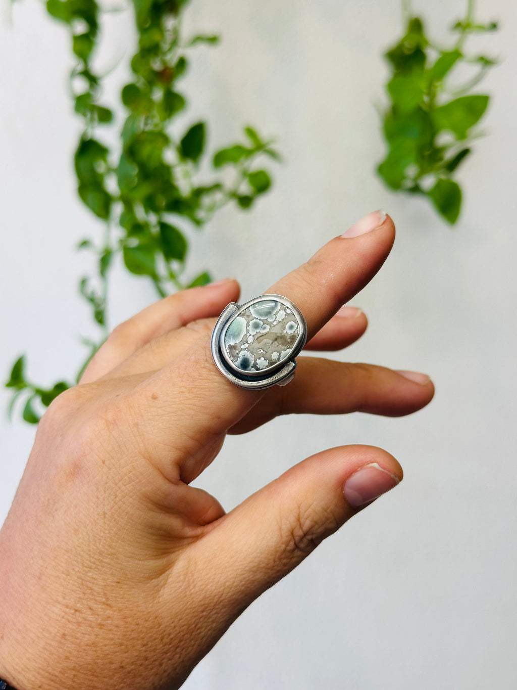 Angel Wing Variscite & Sterling Silver Ring - size 7
