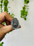 Black Fossil Coral Statement Ring - Sterling Silver - Size 6.75