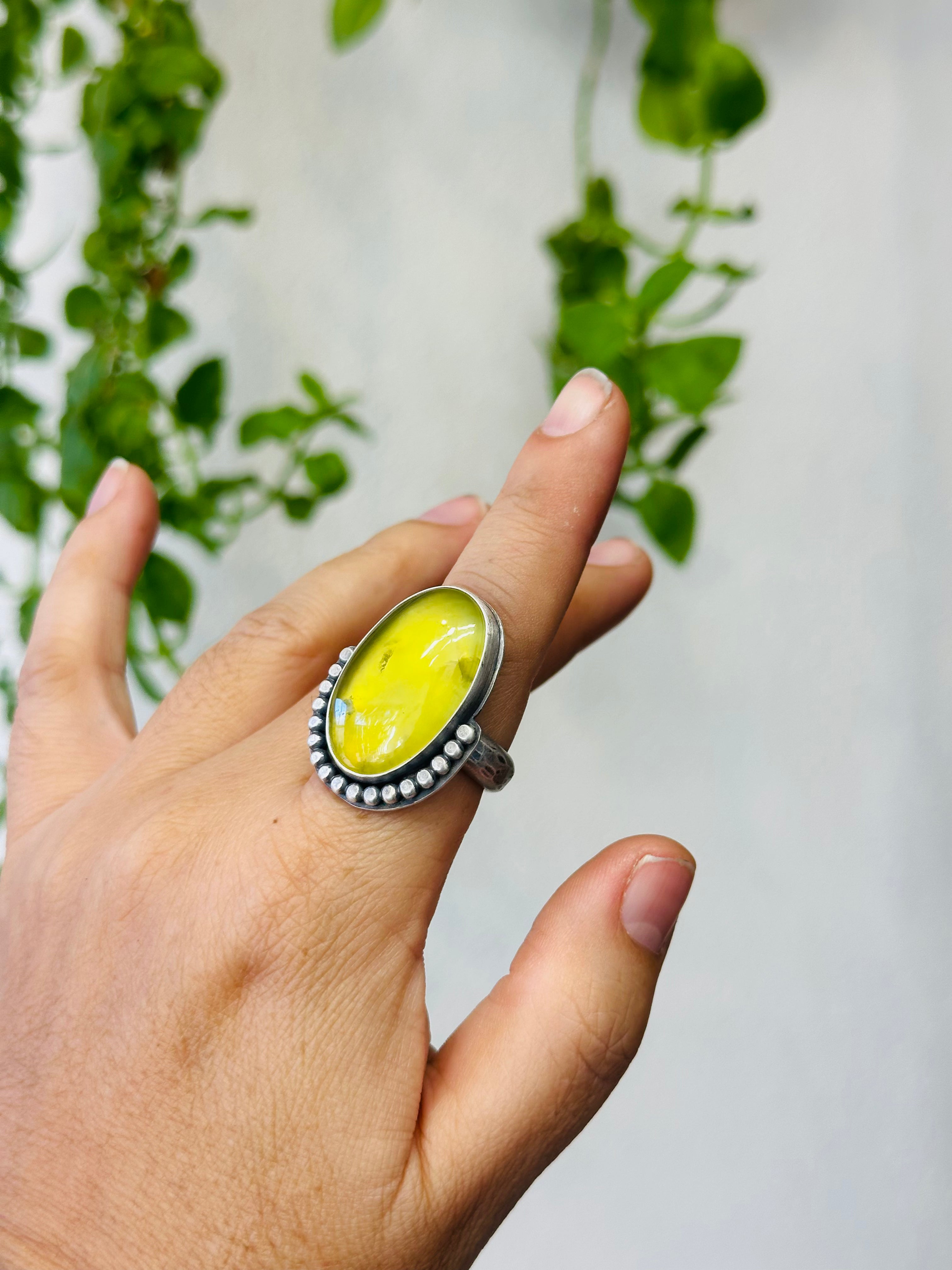 Yellow Chalcedony & Sterling Silver Ring - Size 8.75
