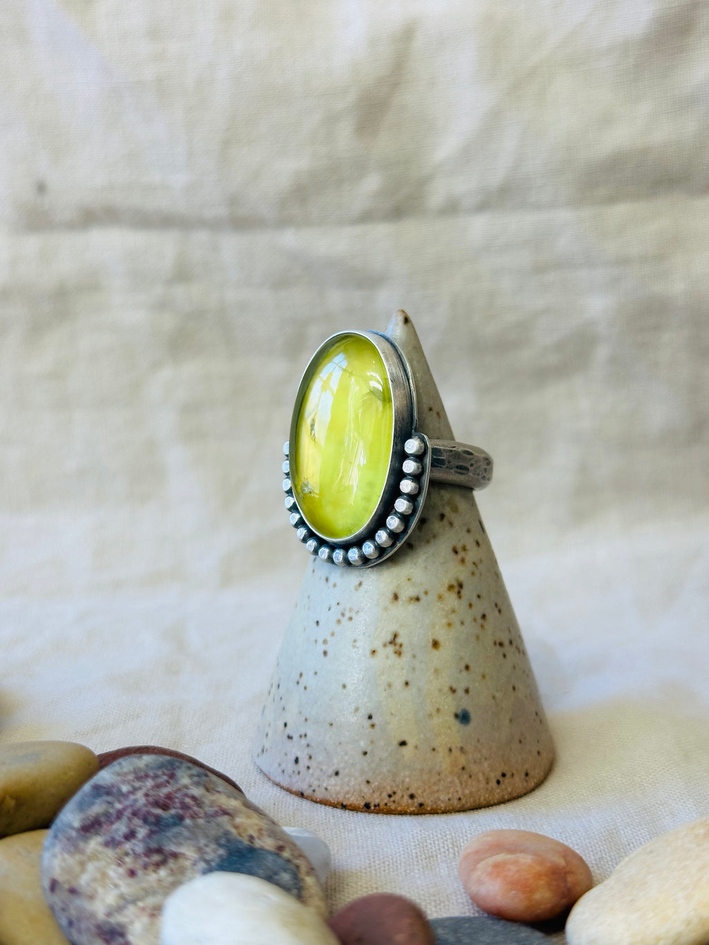 Yellow Chalcedony & Sterling Silver Ring - Size 8.75