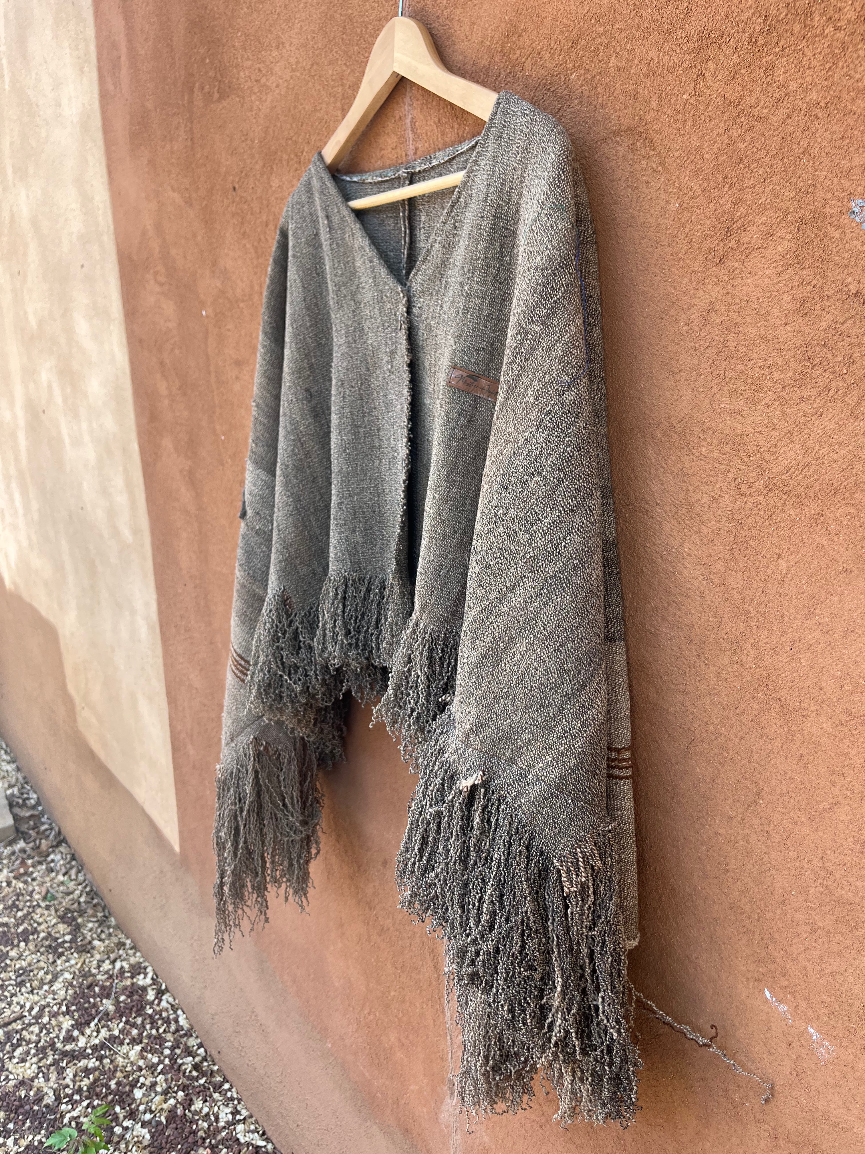 Alpaca - Upcycled poncho Jacket with fringe - snap front