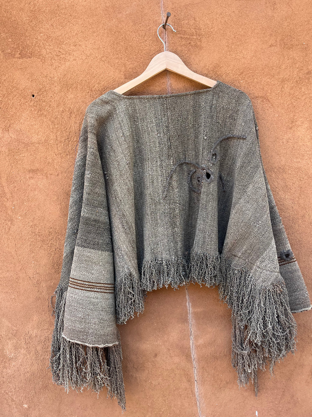 Alpaca - Upcycled poncho Jacket with fringe - snap front