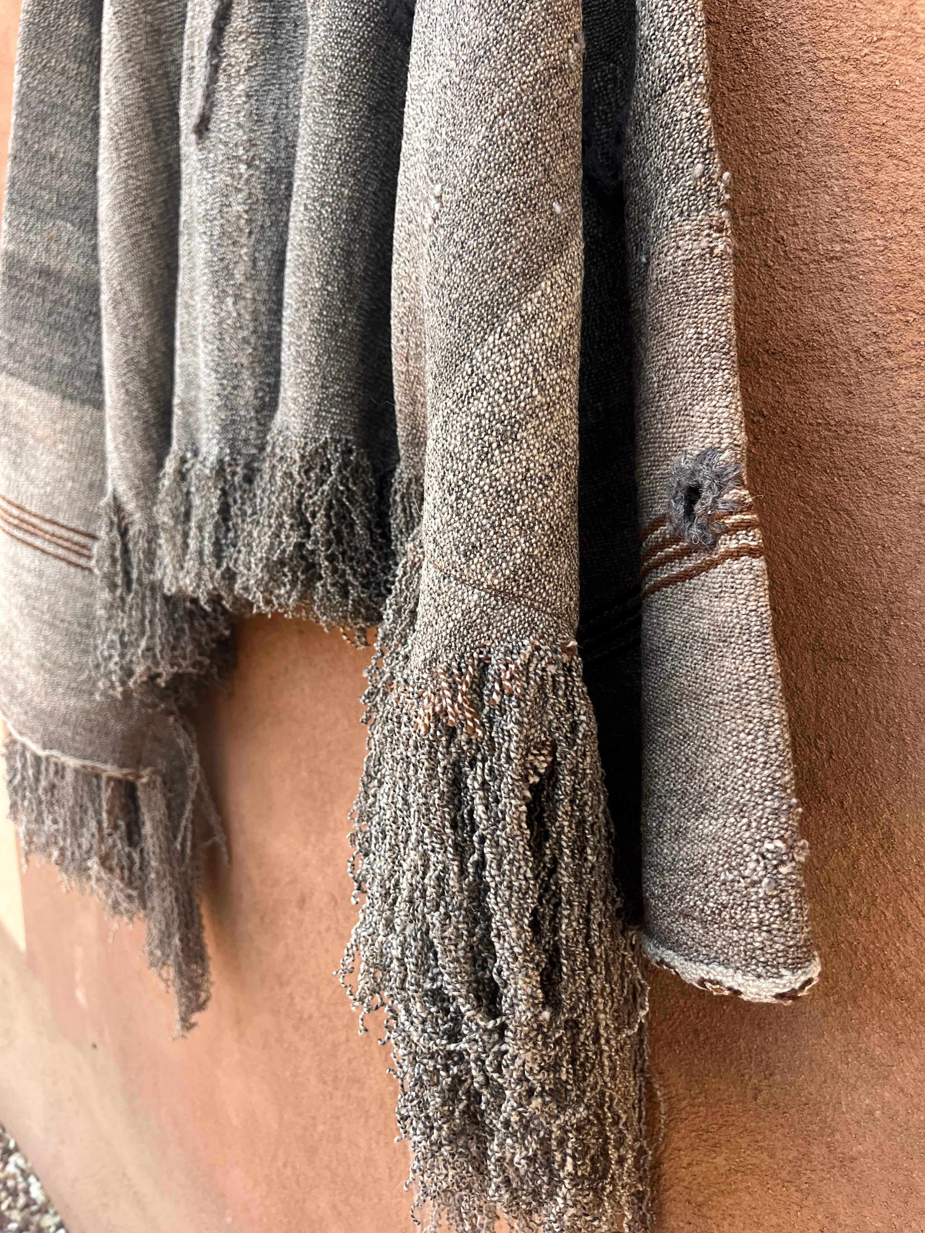 Alpaca - Upcycled poncho Jacket with fringe - snap front