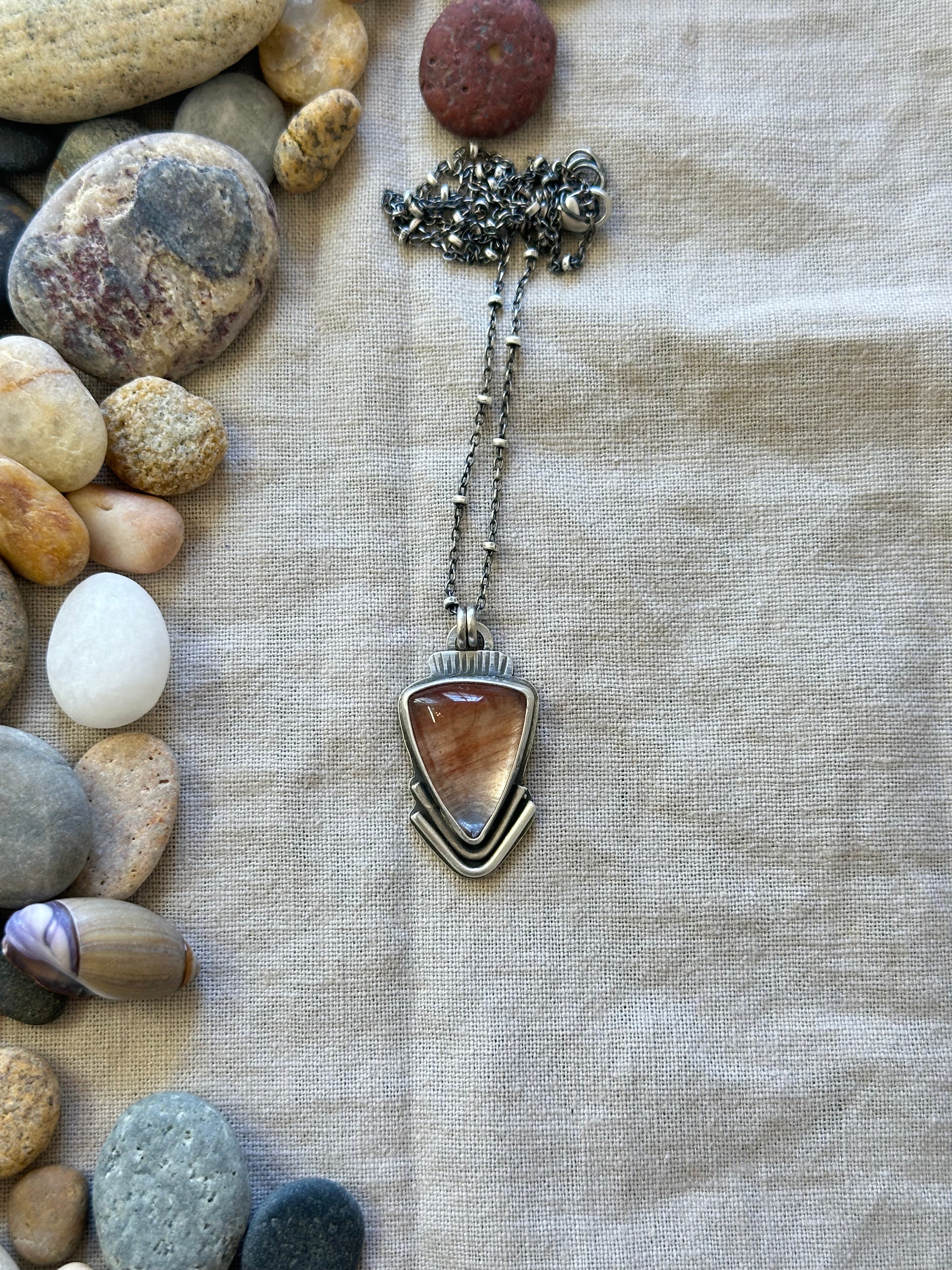 Pink Rutilated Quartz & Sterling Silver ~ Necklace