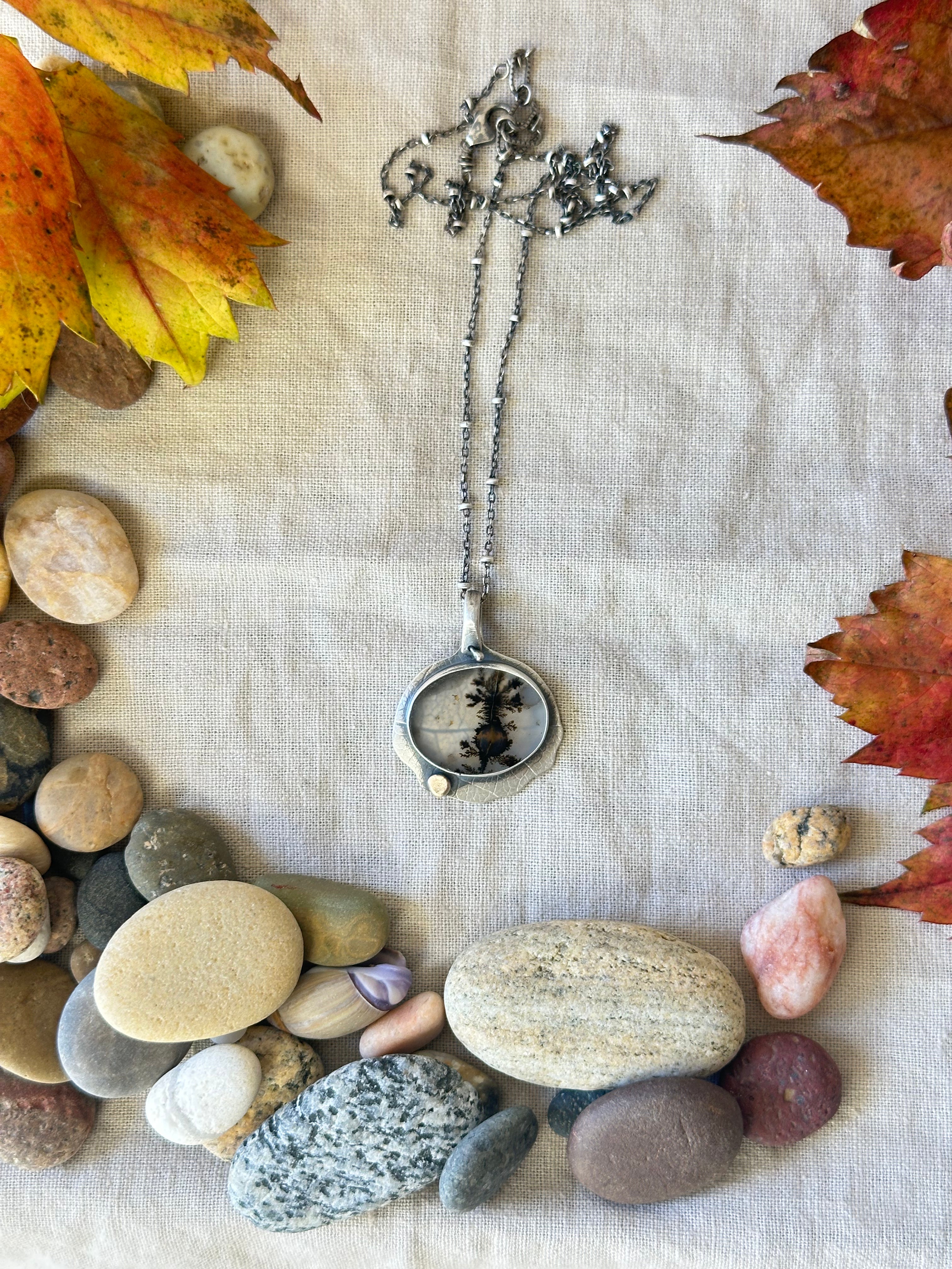 Dendritic Agate and Sterling Silver Neckkace